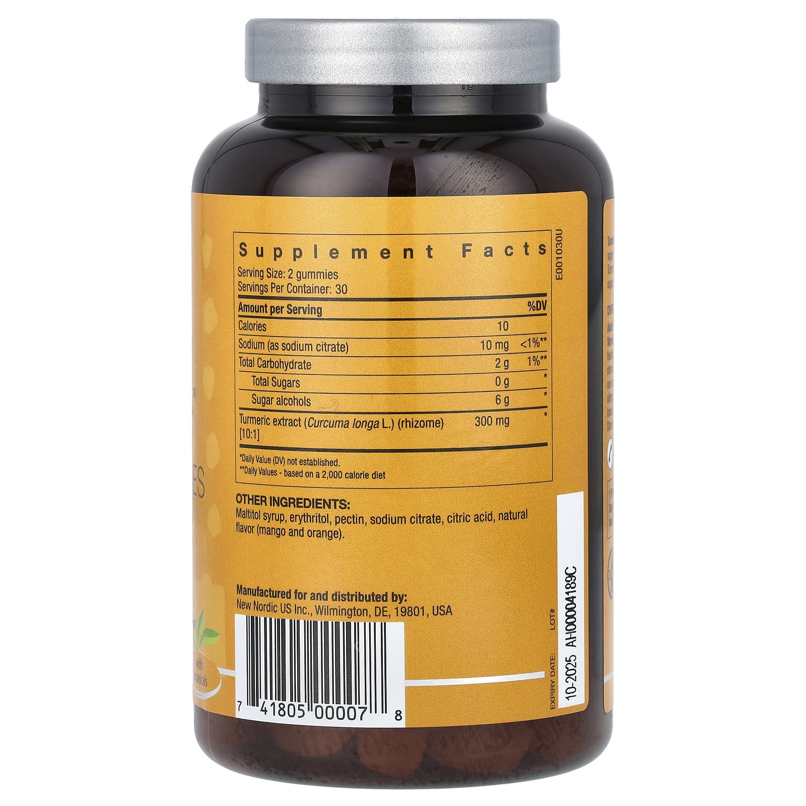 New Nordic, Веганские жевательные конфеты с куркумой и экстрактом куркумы, манго-апельсин, 60 жевательных конфет