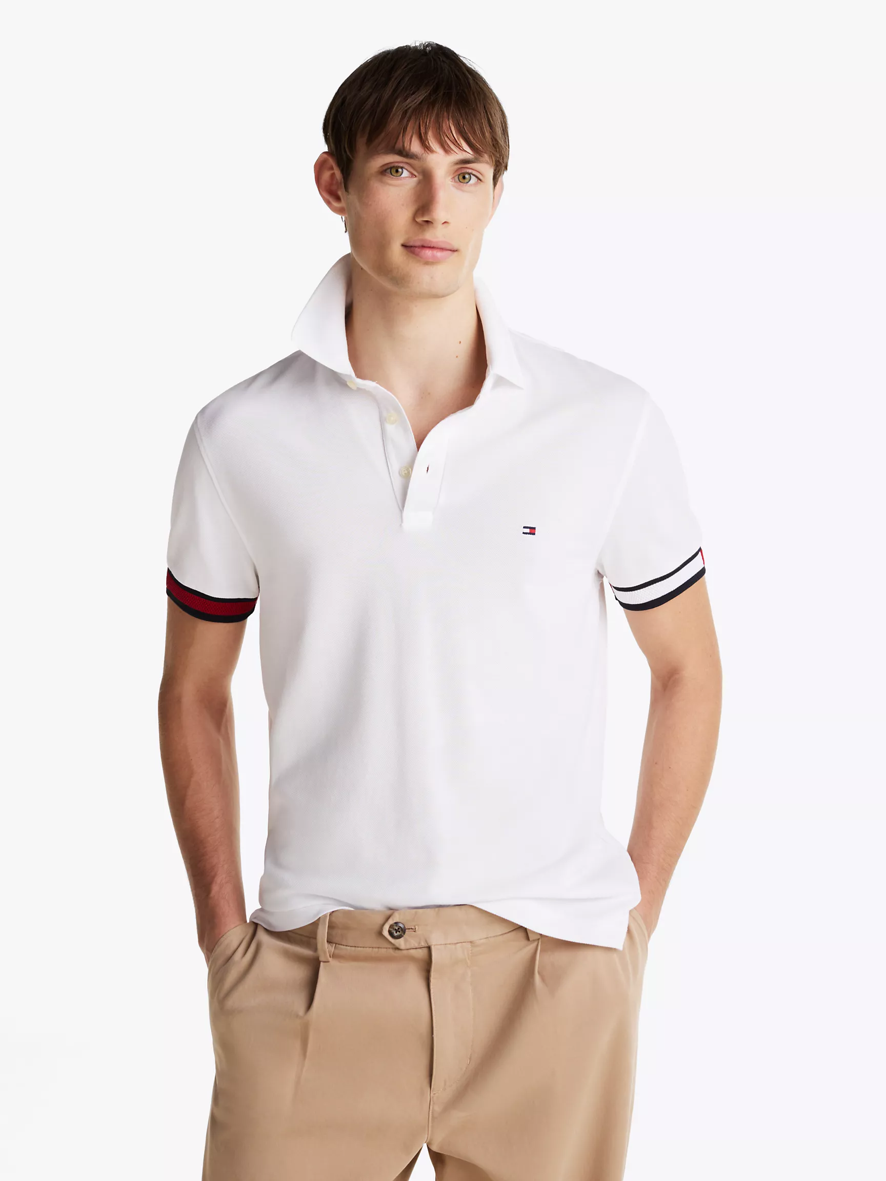 Мужское поло Tommy Hilfiger, Приталенное поло с логотипом флага на манжетах