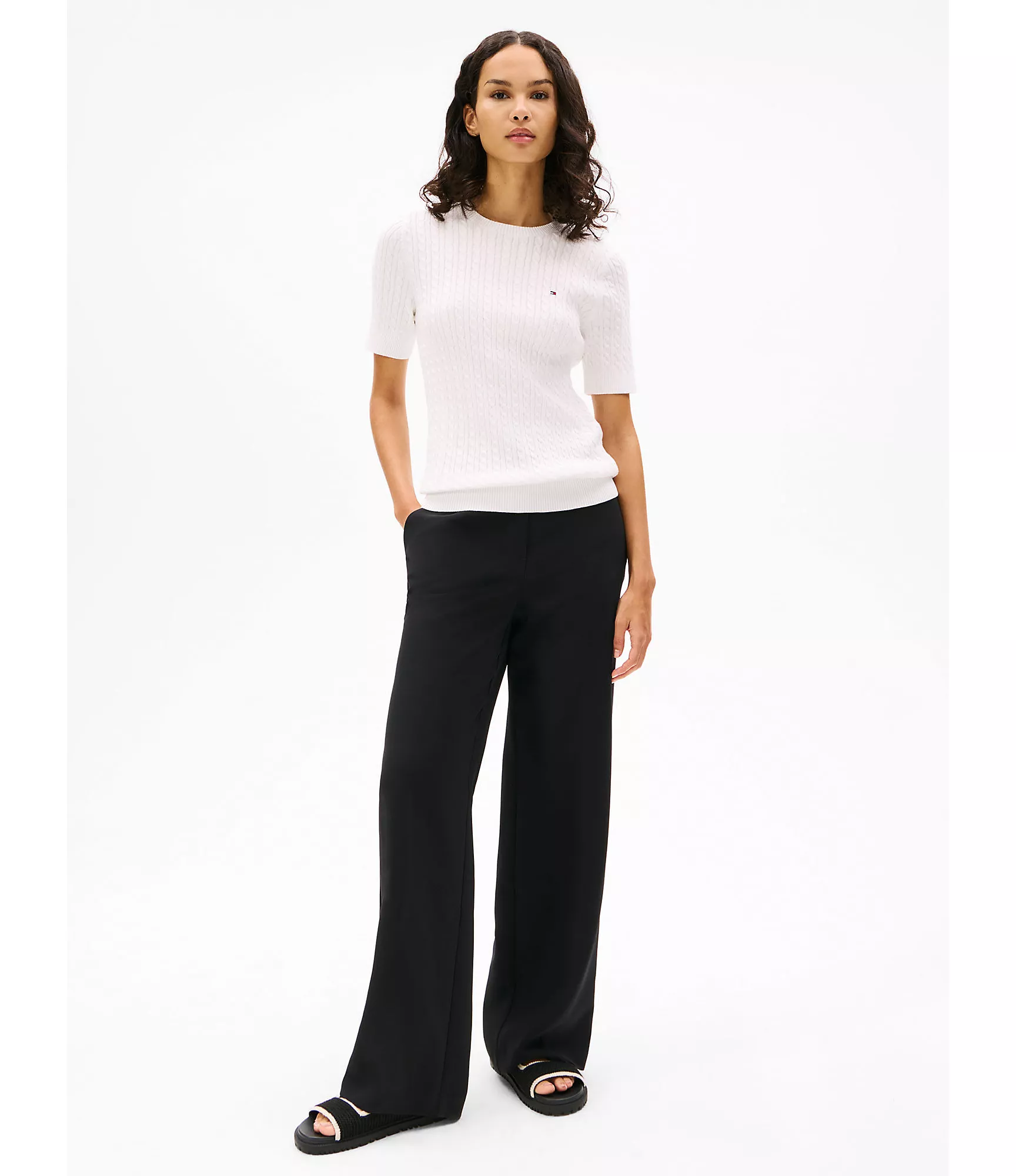 Женский свитер Tommy Hilfiger, Свитер с коротким рукавом и узором "косы"