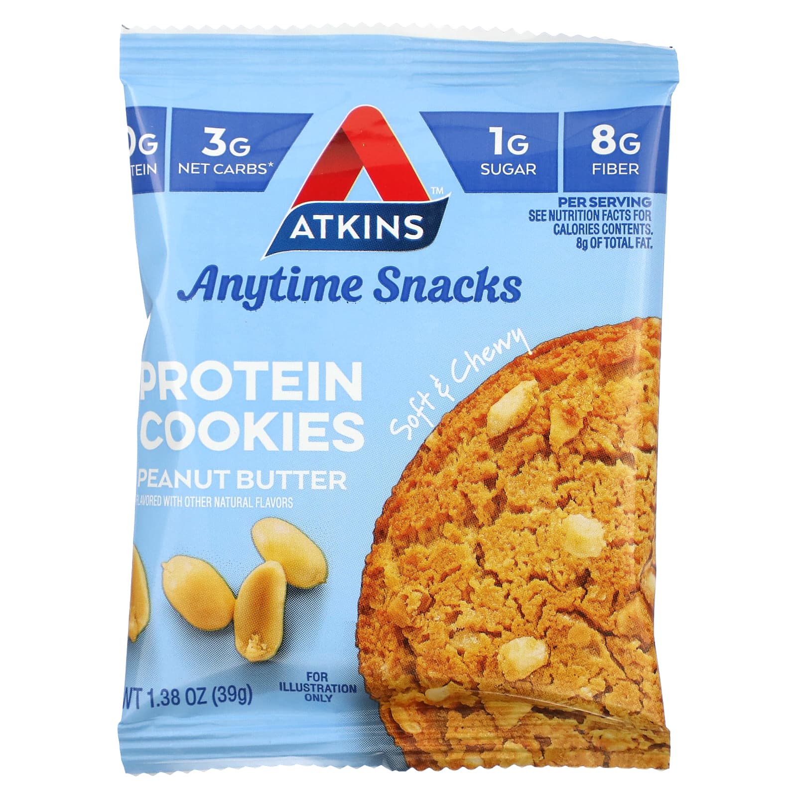 Atkins, Everytime Snacks, протеиновое печенье, арахисовая паста, 4 шт. по 39 г (1,38 унции)
