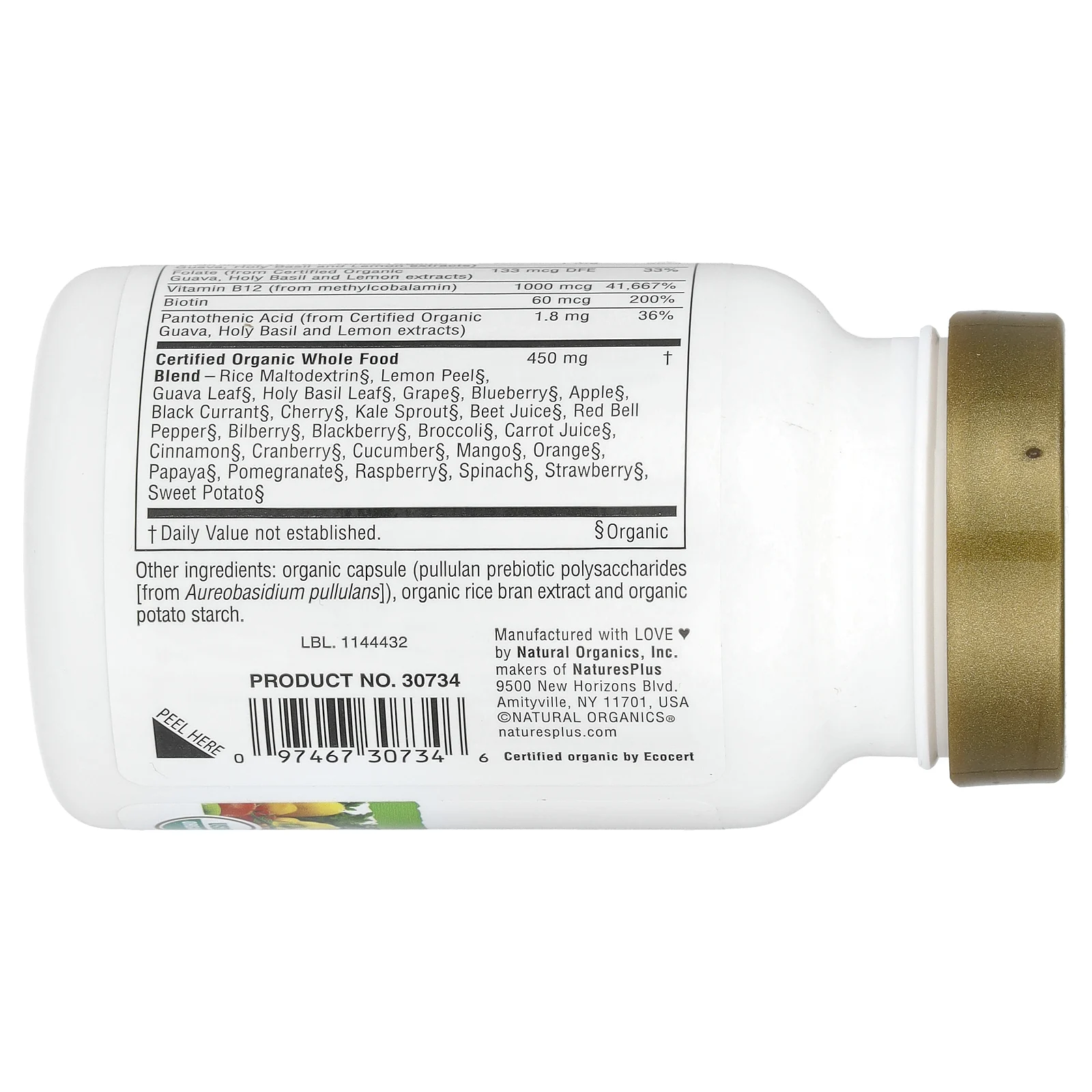 NaturesPlus, Source of Life Garden, сертифицированный органический витамин B12, 60 веганских капсул