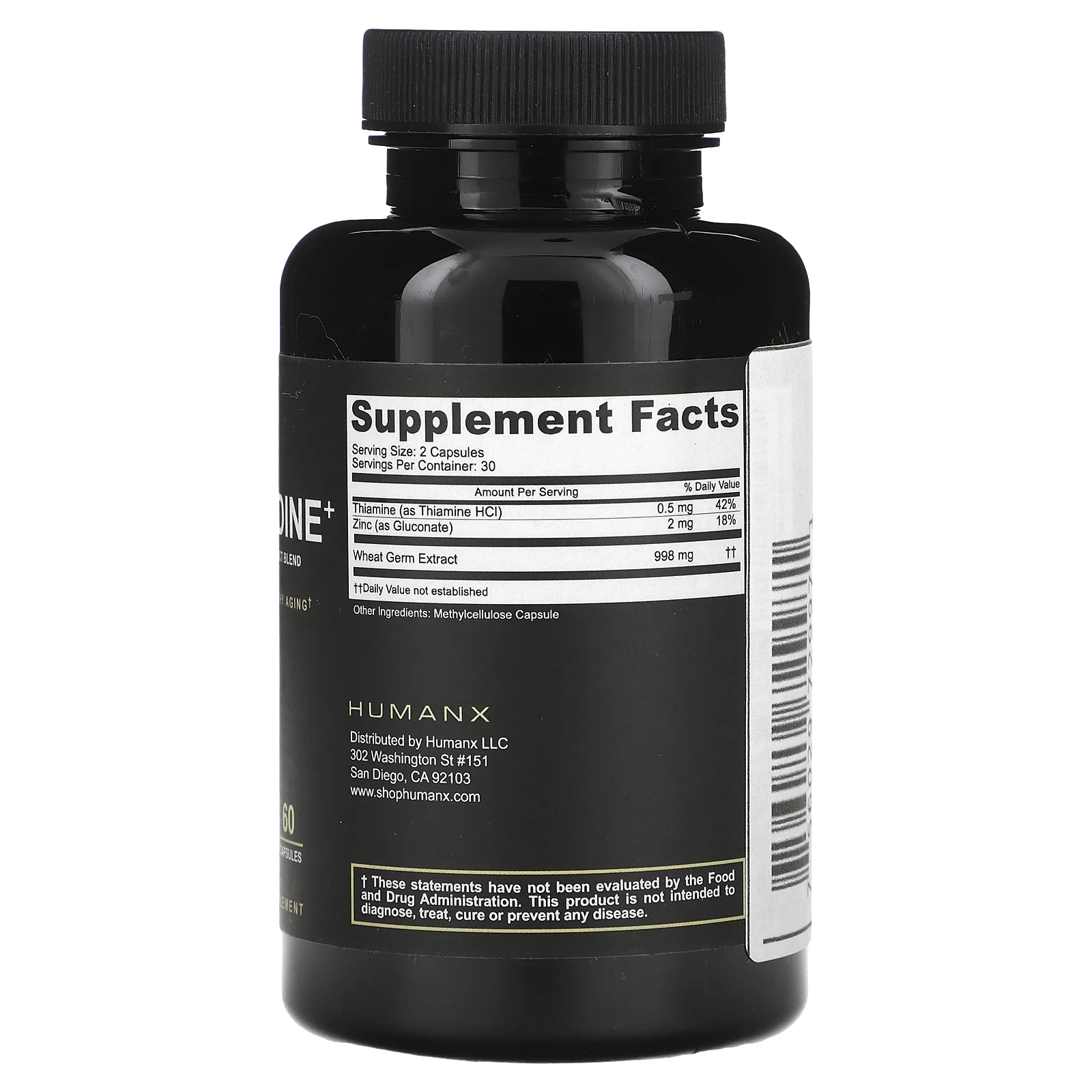 Humanx, Spermidin+, смесь экстрактов зародышей пшеницы, 1000 мг, 60 капсул (500 мг в 1 капсуле)