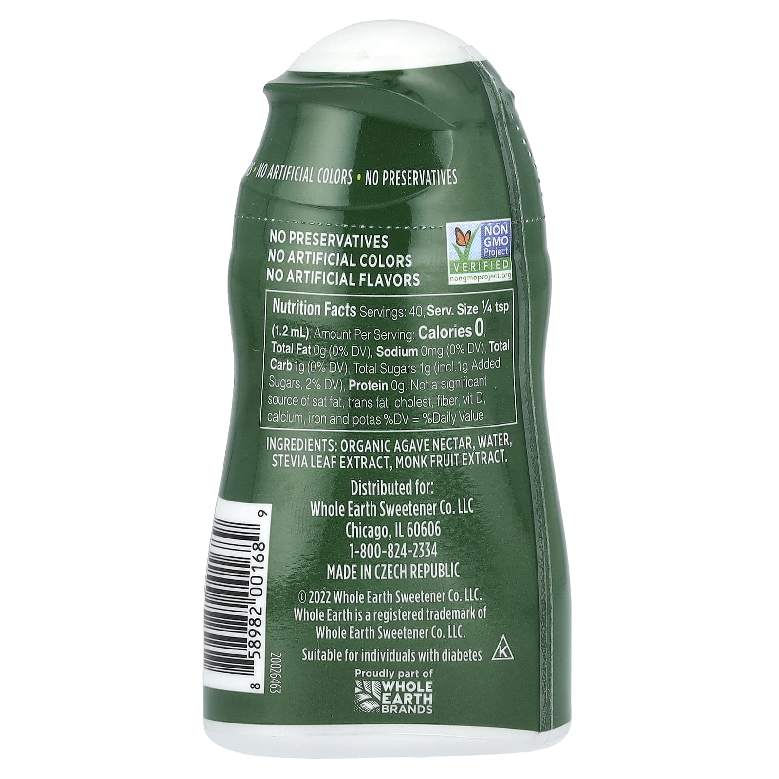 Whole Earth, Листья стевии и монах с нектаром агавы, оригинальный, 48 мл (1,62 жидк. Унции)