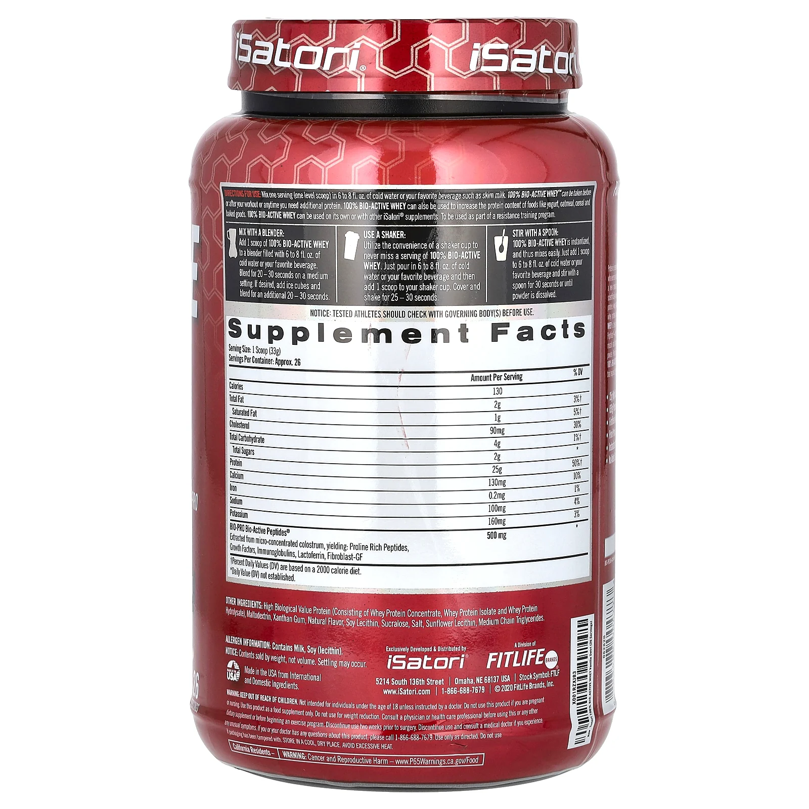 Isatori, 100% Bio Active Whey, сывороточный протеин, со вкусом ванили, 864 г (1,9 фунта)