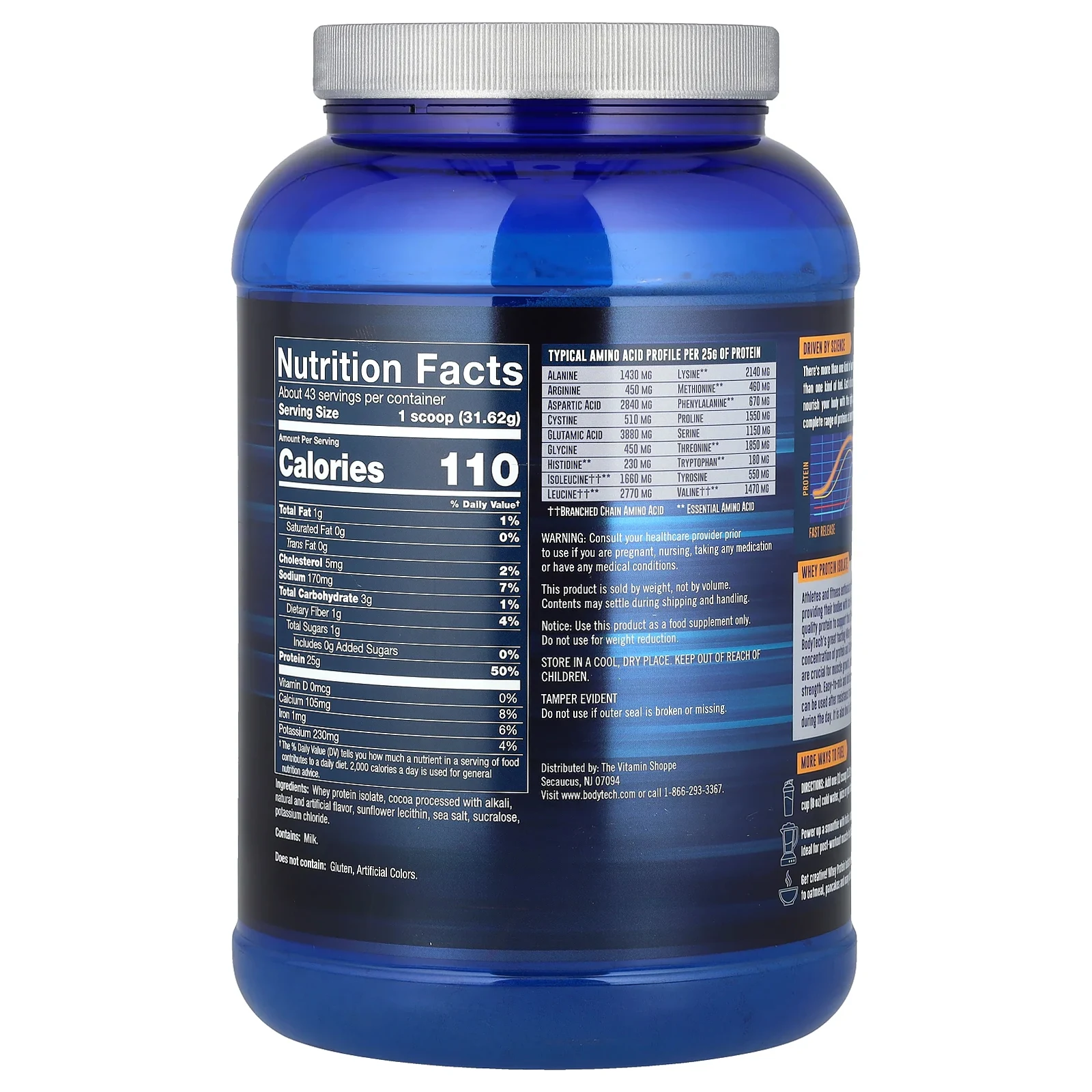 BodyTech, Изолят сывороточного протеина, насыщенный шоколад, 1,36 кг (3 фунта)