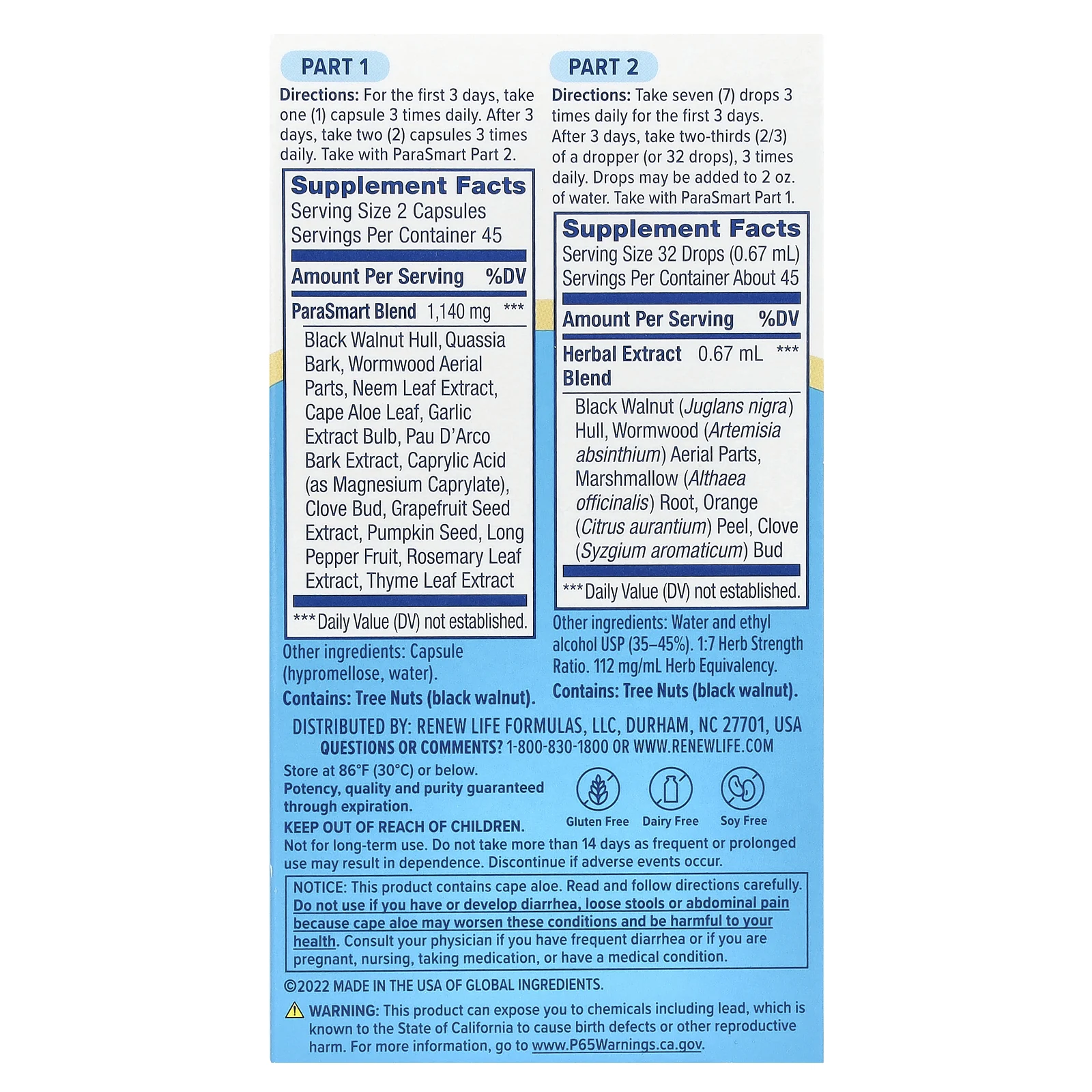 Renew Life, ParaSmart Cleanse, средство для очищения организма за 14 дней, 2 части