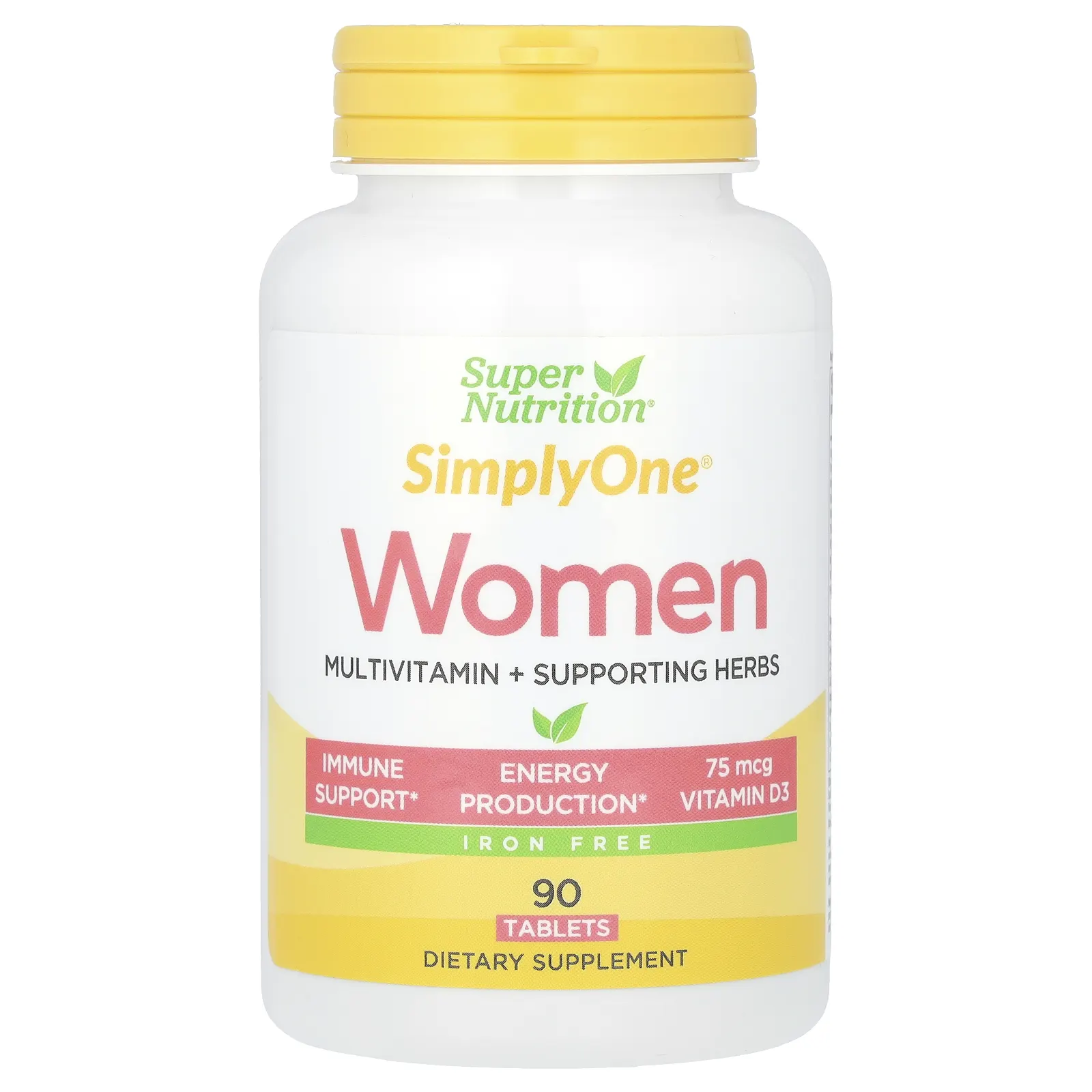 Super Nutrition, SimplyOne, мультивитамины и полезные травы для женщин, без железа, 90 таблеток