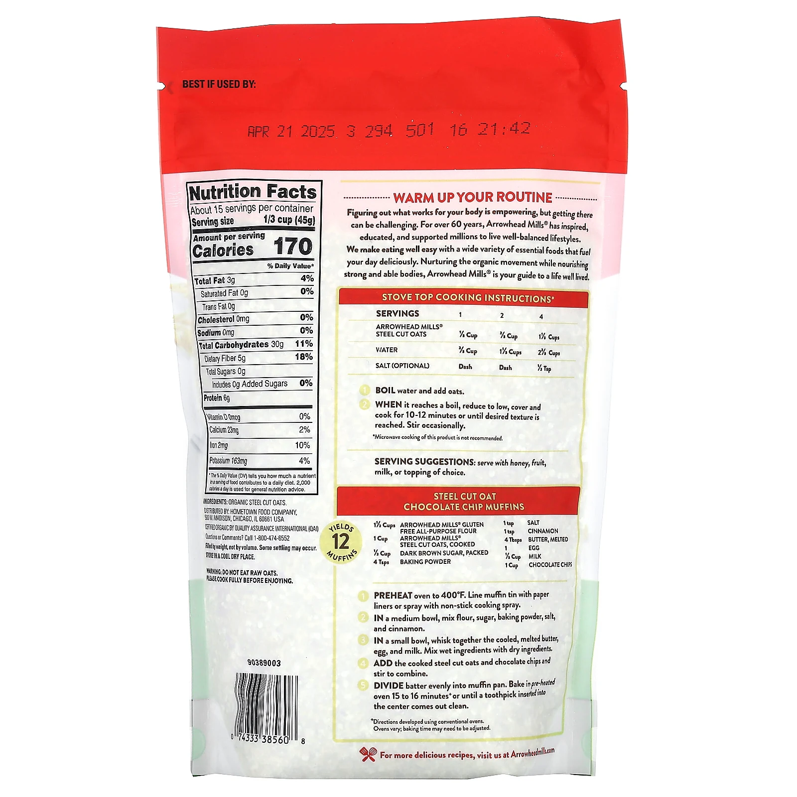 Arrowhead Mills, органический цельнозерновой овес, 680 г (1 фунт, 8 унций)