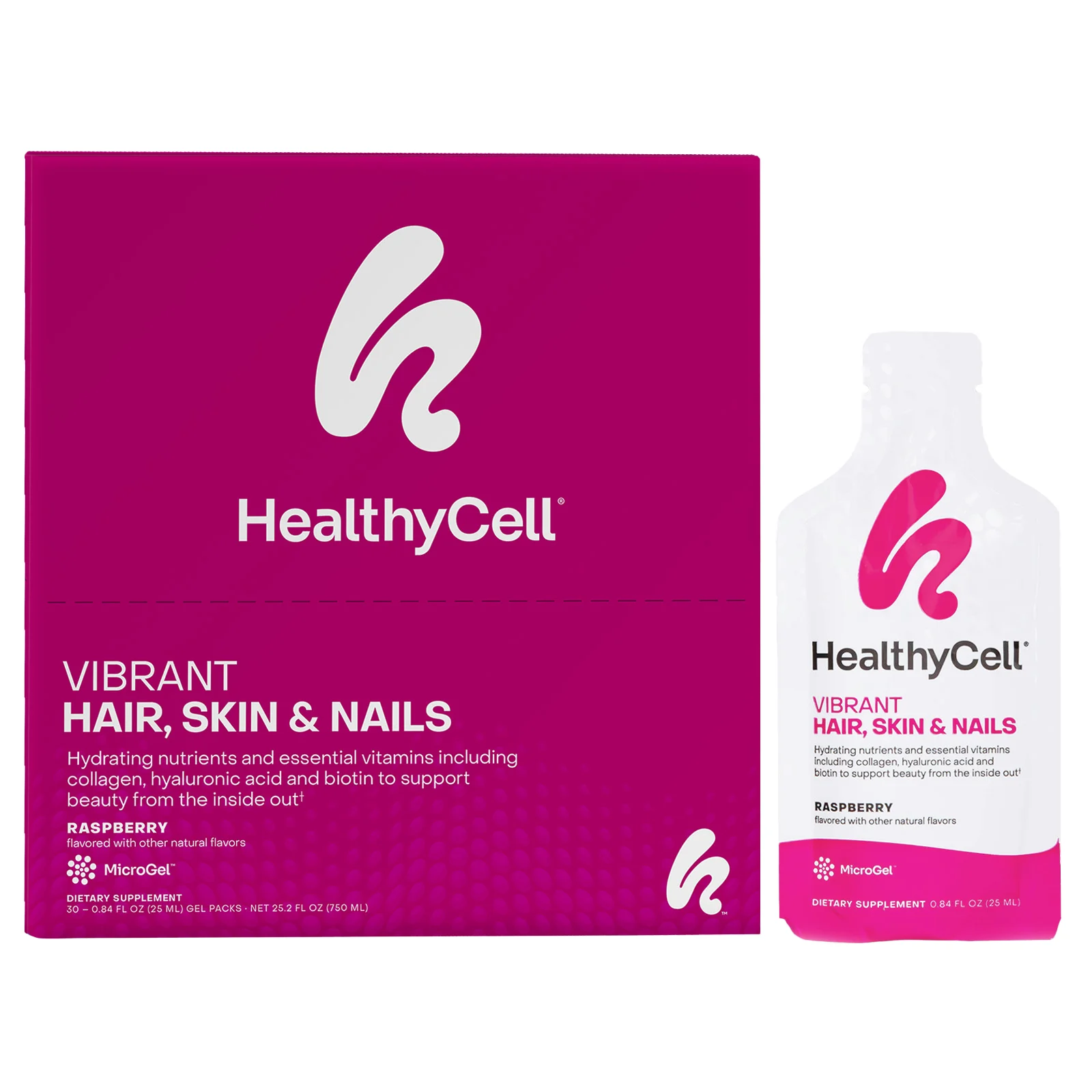 HealthyCell, Vibrant Hair, Skin & Nails, малиновый, 30 гелевых пакетиков по 25 мл (0,84 жидк. Унции)