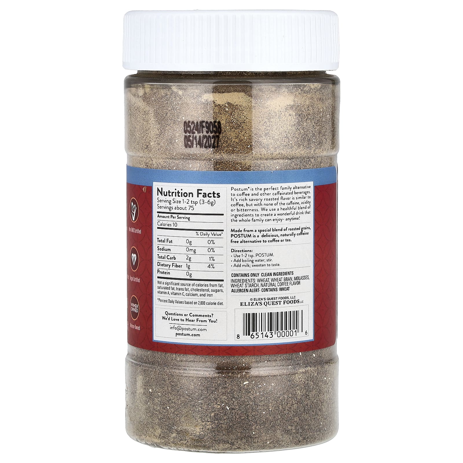 Postum, Теплый напиток быстрого приготовления, натуральный кофе, без кофеина, 227 г (8 унций)