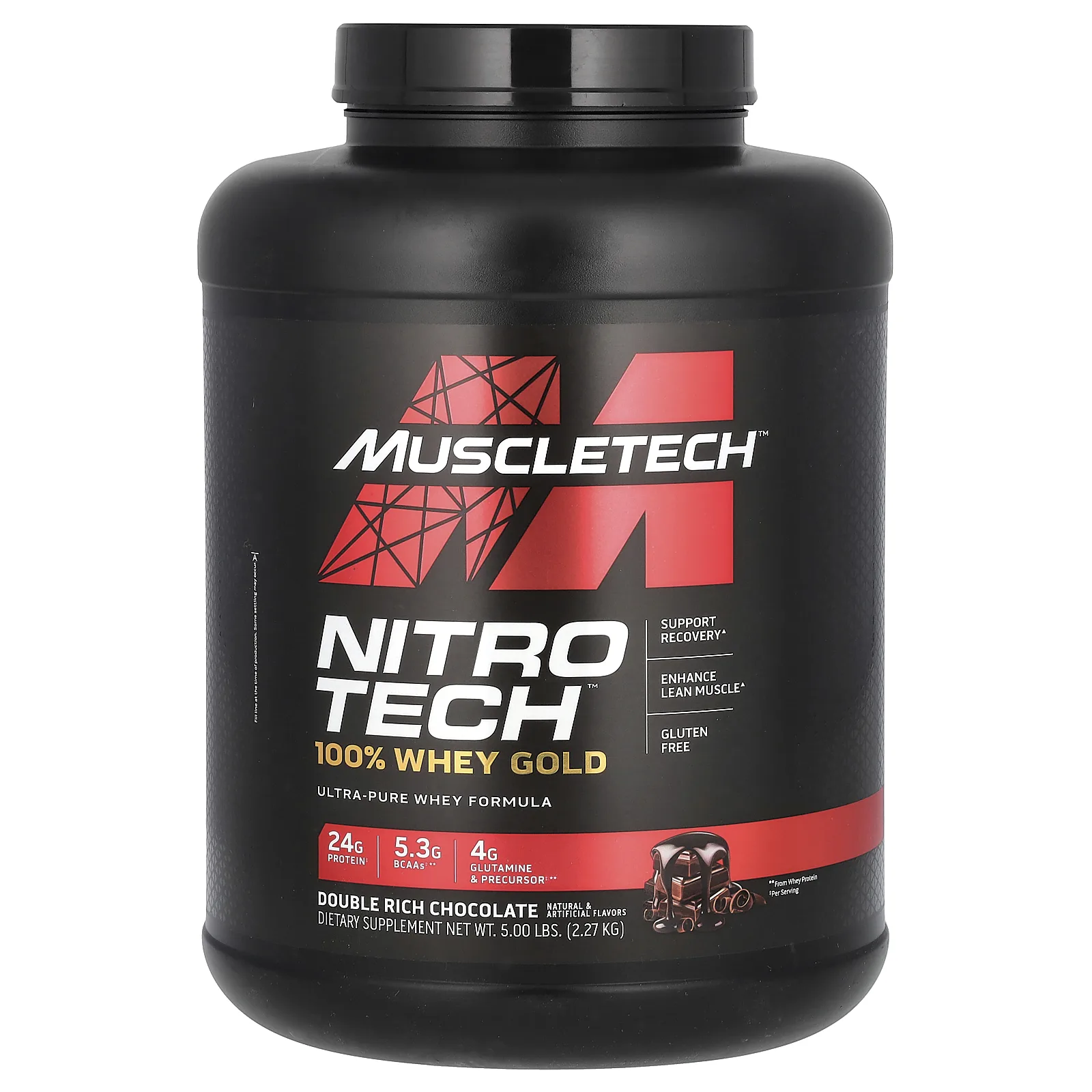 MuscleTech, Nitro Tech, 100% Whey Gold, сывороточный протеин, со вкусом двойного шоколада, 2,27 г (5 фунтов)