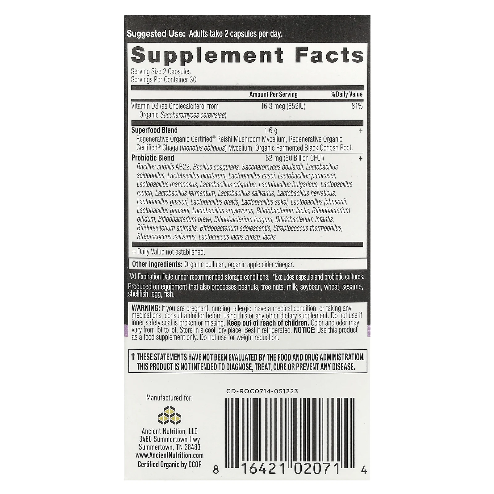 Ancient Nutrition, Пробиотики для поддержки менопаузы, 50 млрд КОЕ, 60 капсул