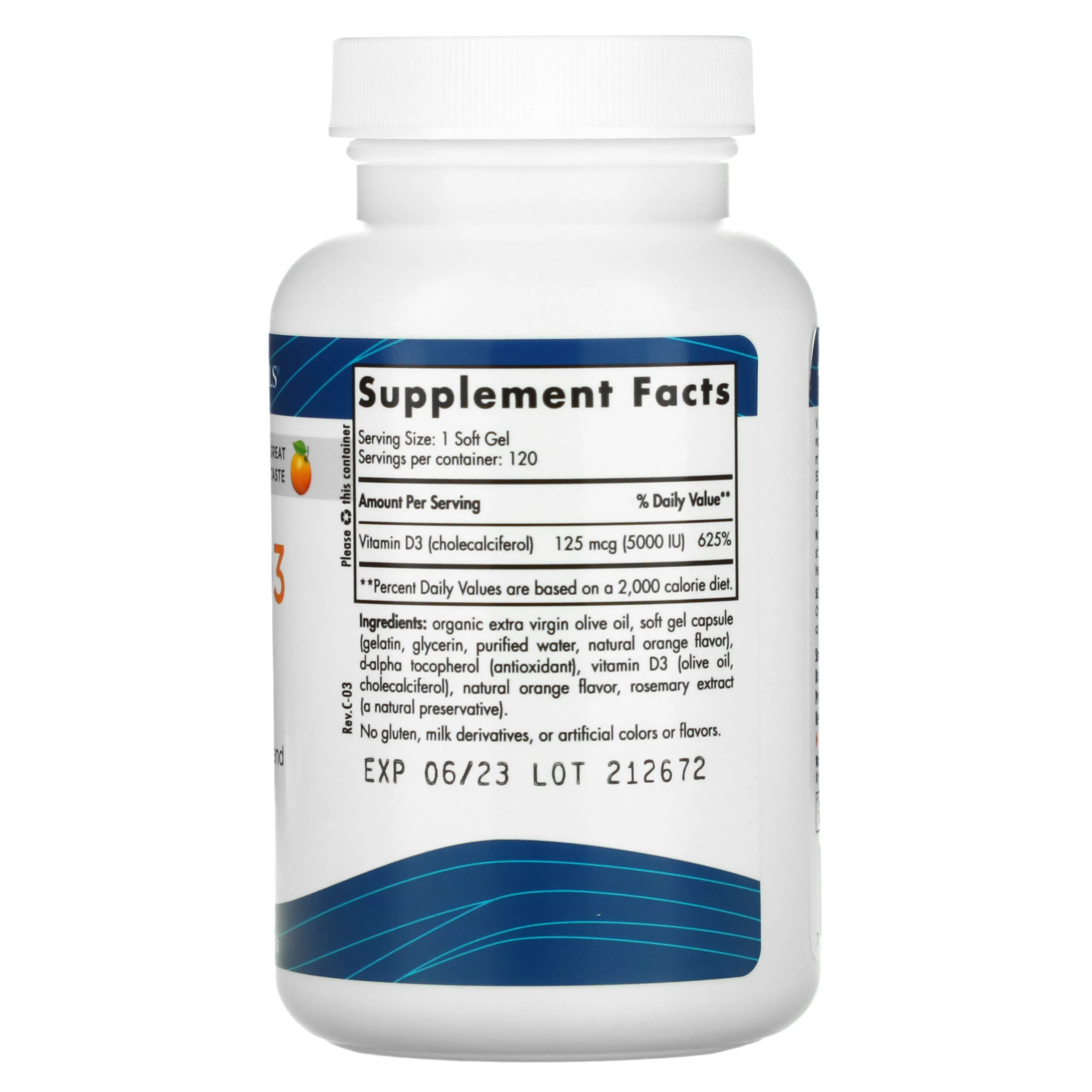 Nordic Naturals, Витамин D3 5000, со вкусом апельсина, 5000 МЕ, 120 мягких желатиновых капсул