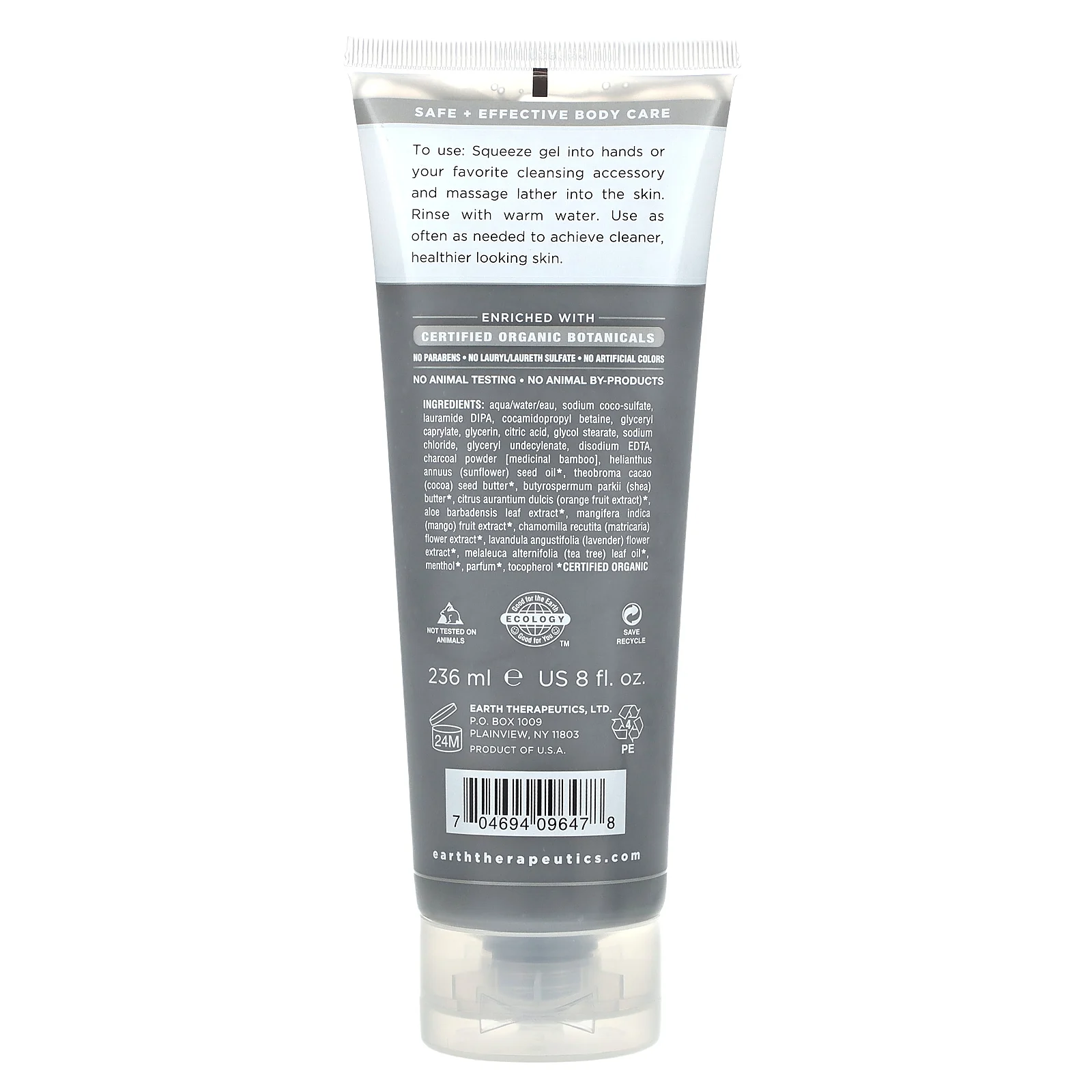 Earth Therapeutics, Очищающее гель для душа, с целебным бамбуковым углем, 236 мл (8 жидк. Унций)