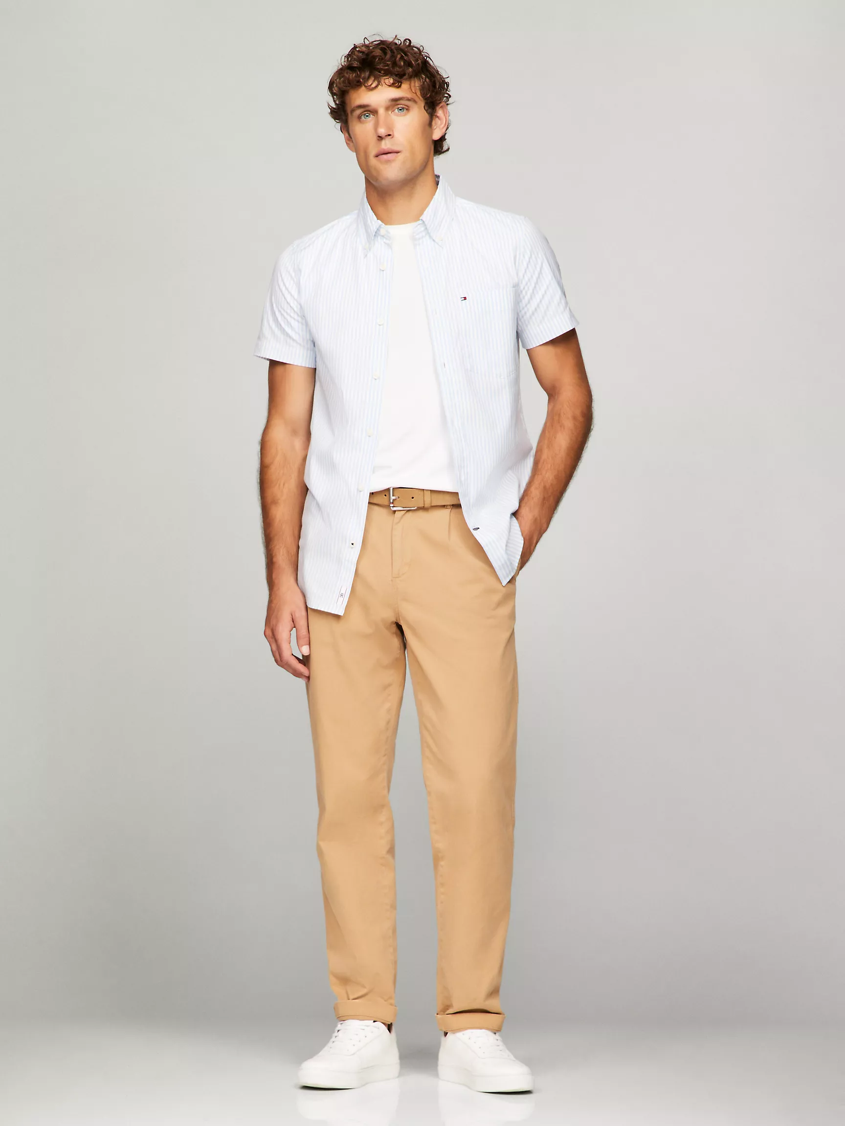 Мужская рубашка Tommy Hilfiger, Приталенная рубашка из поплина в полоску с короткими рукавами