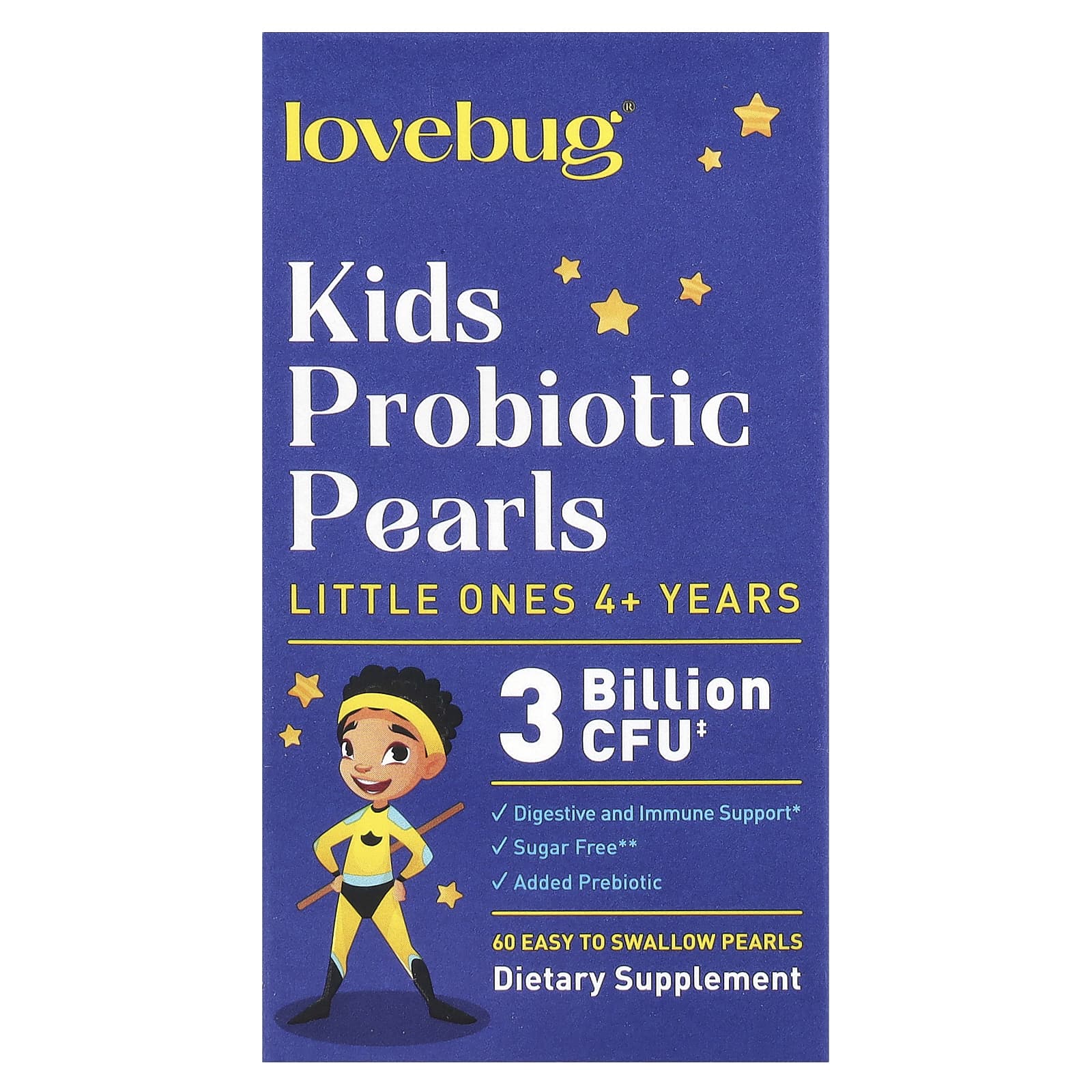 LoveBug Probiotics, пробиотики для детей, 3 млрд КОЕ, 60 жемчужин, которые легко глотать