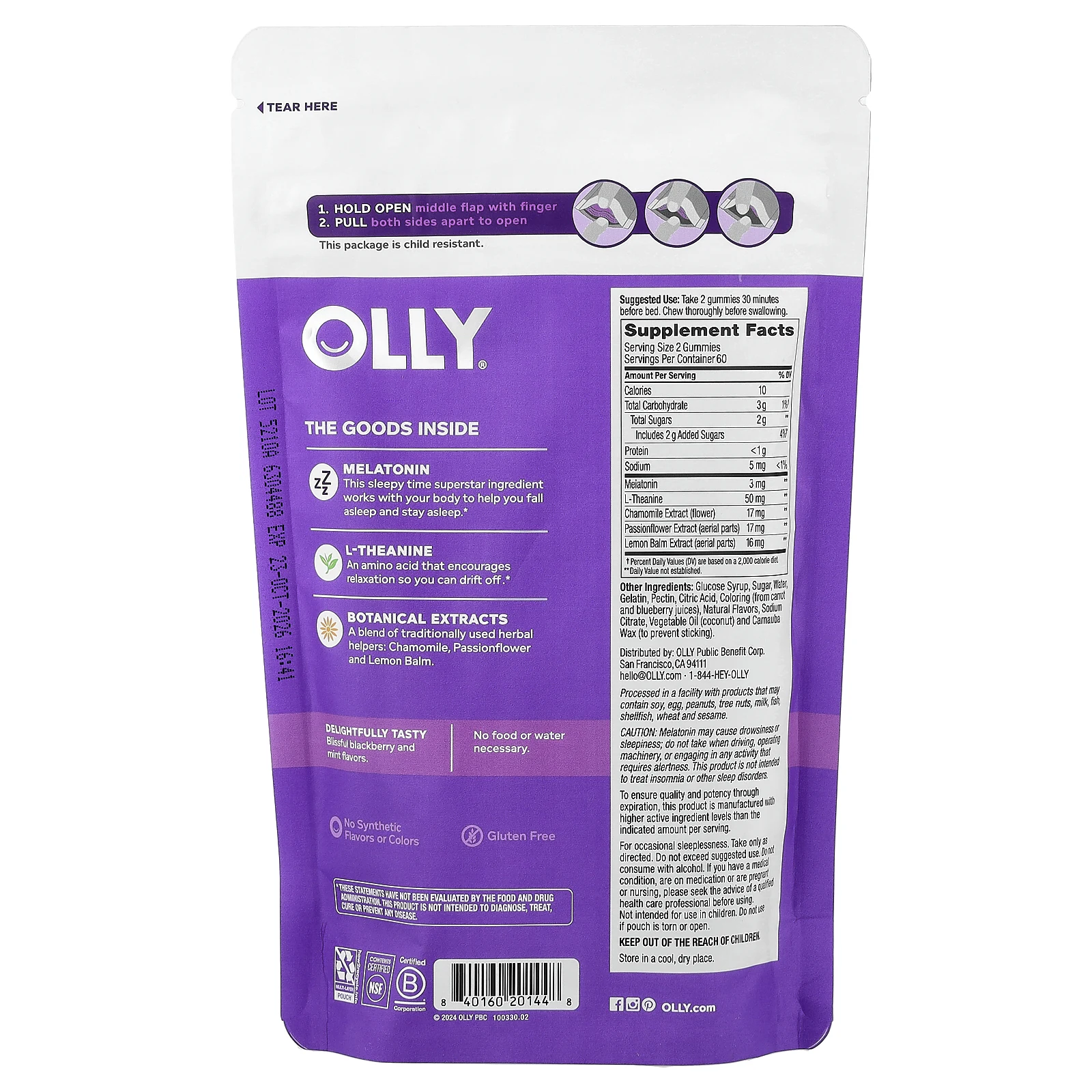 OLLY, жевательные таблетки для сна, со вкусом ежевики, 120 жевательных таблеток