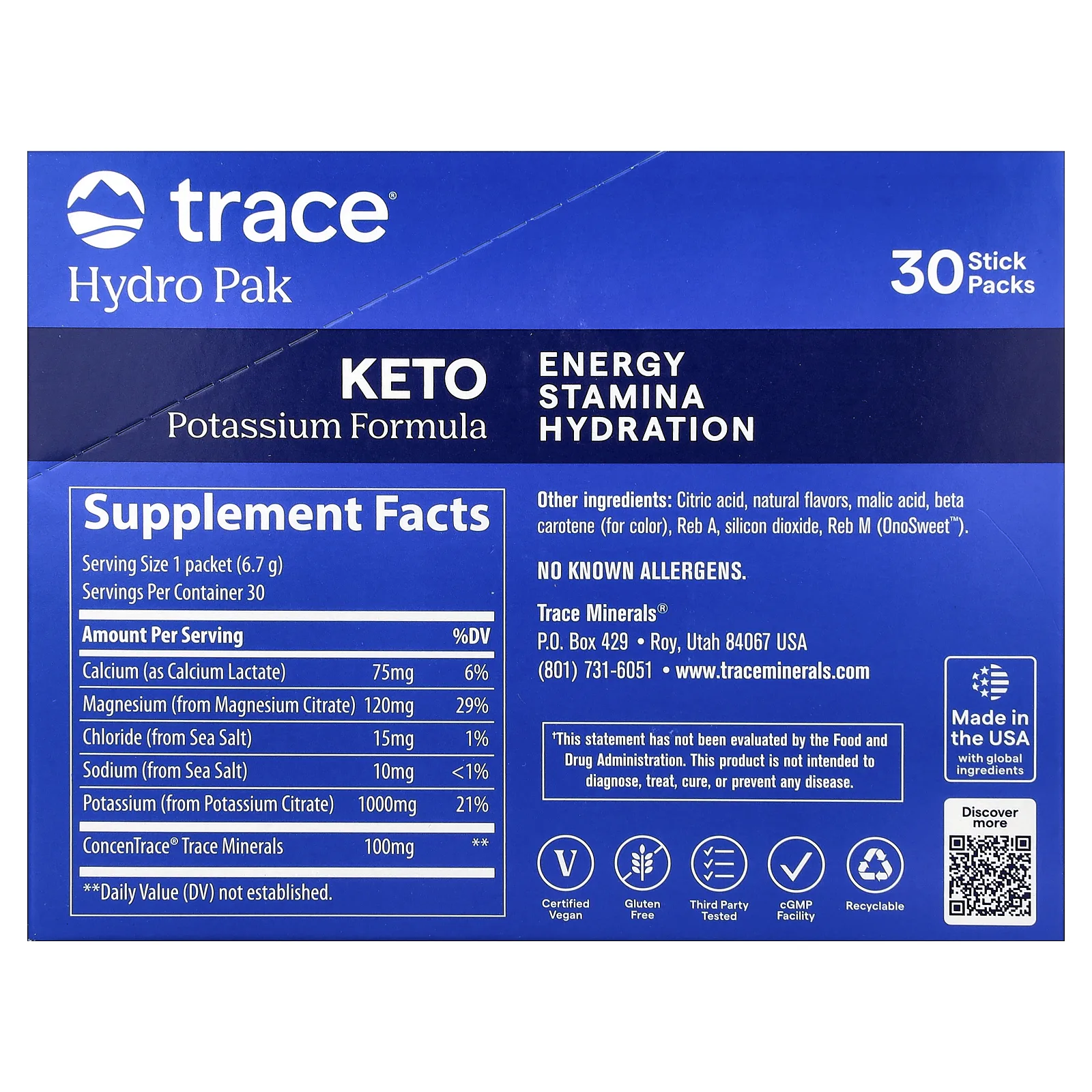 Trace, Hydro Pak Keto, со вкусом апельсина, 30 стик-пакетов по 6,7 г (0,24 унции)