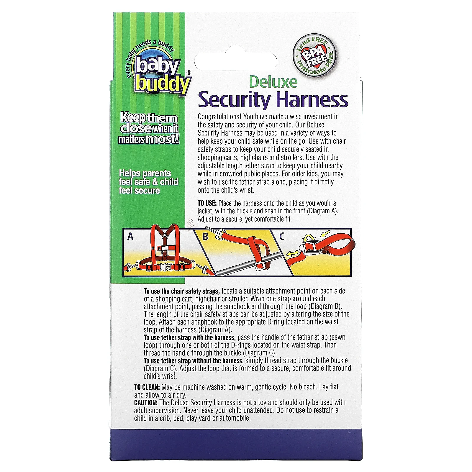 Baby Buddy, Deluxe, шлейка безопасности, для детей от 9 месяцев до 4 лет, набор из 4 предметов