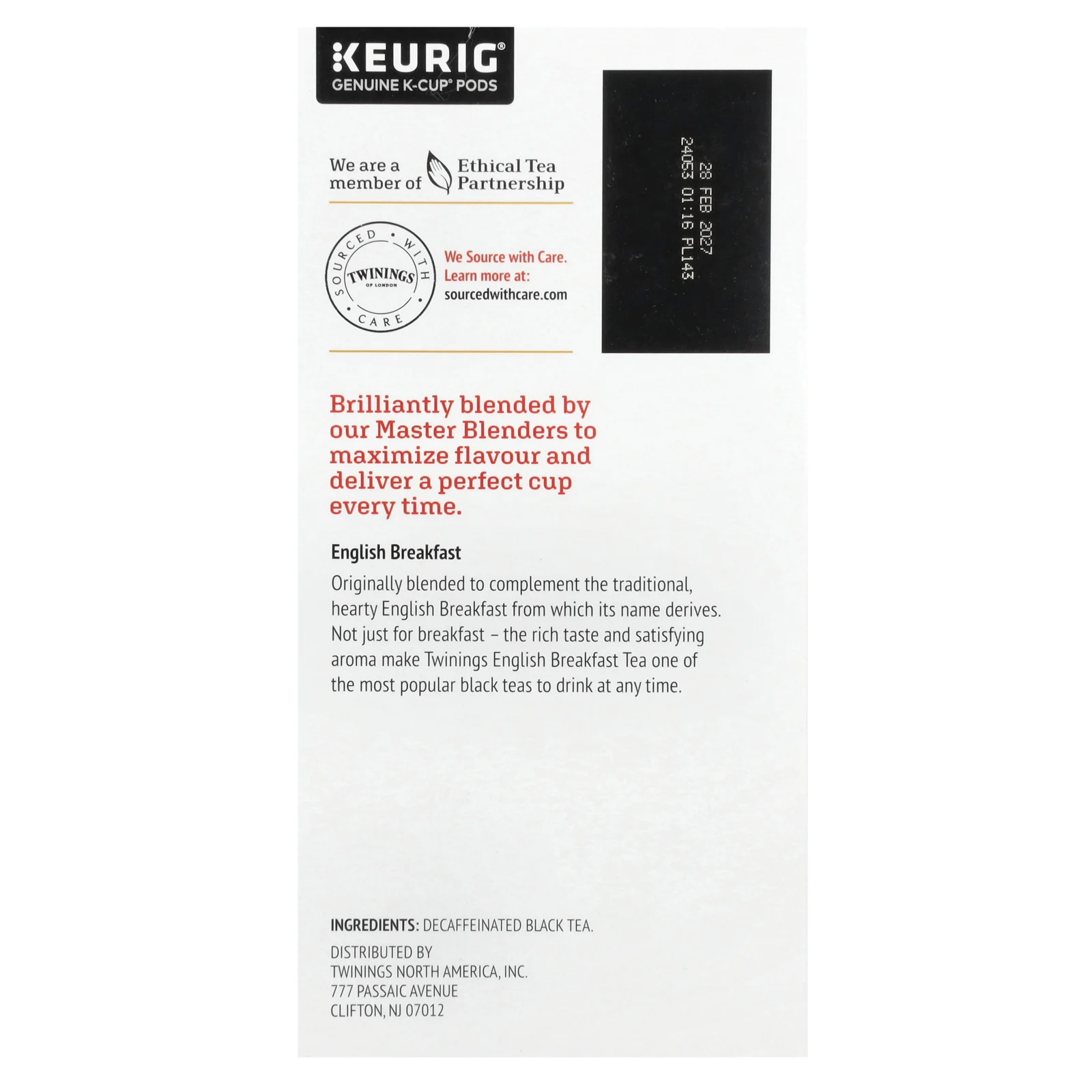 Twinings, Чистый черный чай, английский завтрак, без кофеина, 24 капсулы, по 3,2 г (0,11 унции)