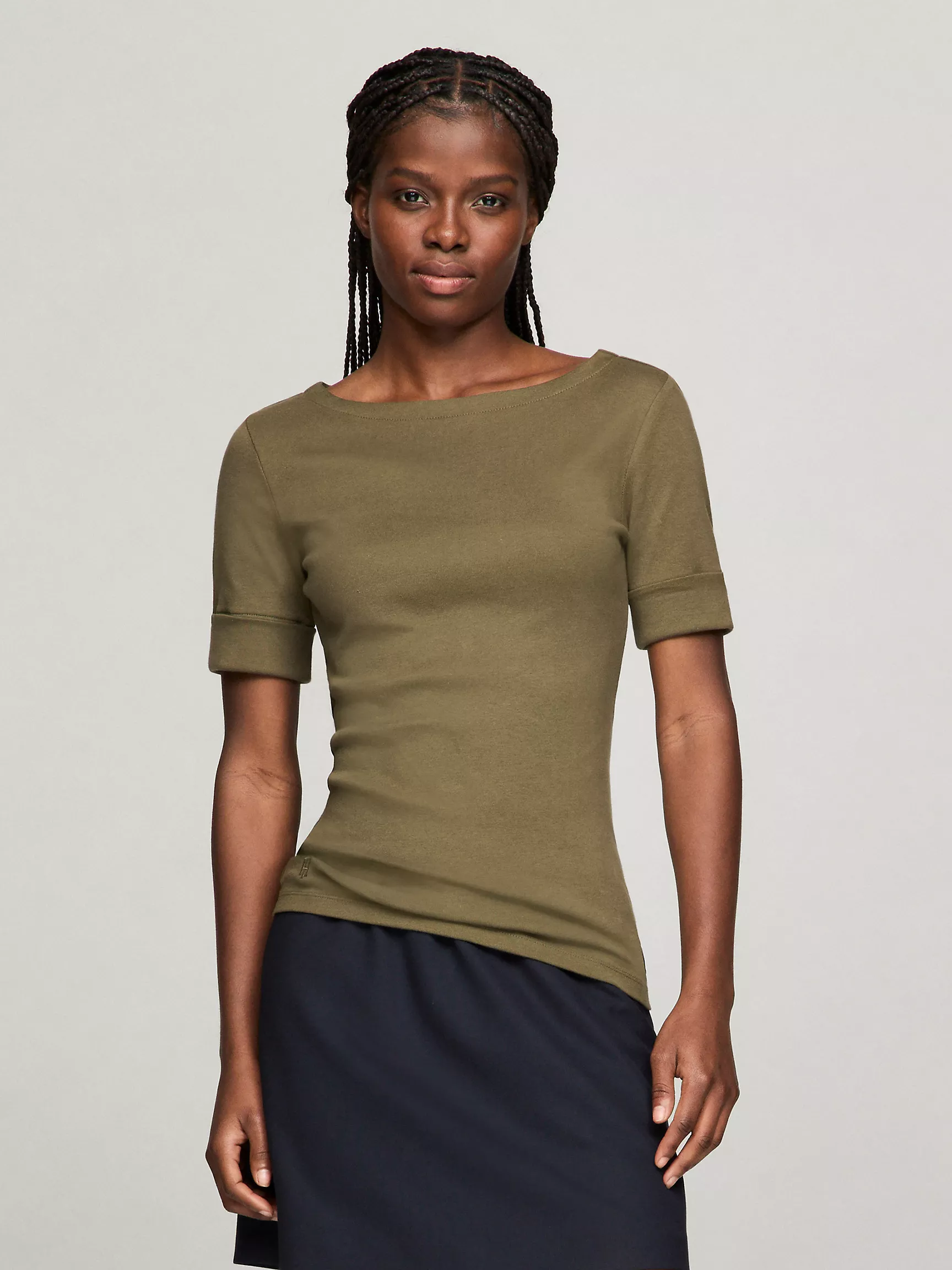 Женская футболка Tommy Hilfiger, Футболка с вырезом "лодочка" и рукавом до локтя