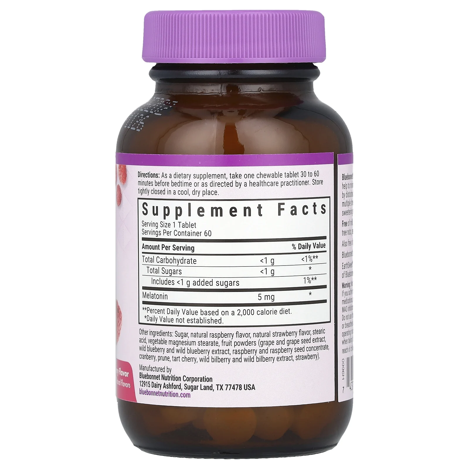 Bluebonnet Nutrition, Earth Sweet Chewables, мелатонин, малина, 5 мг, 60 жевательных таблеток