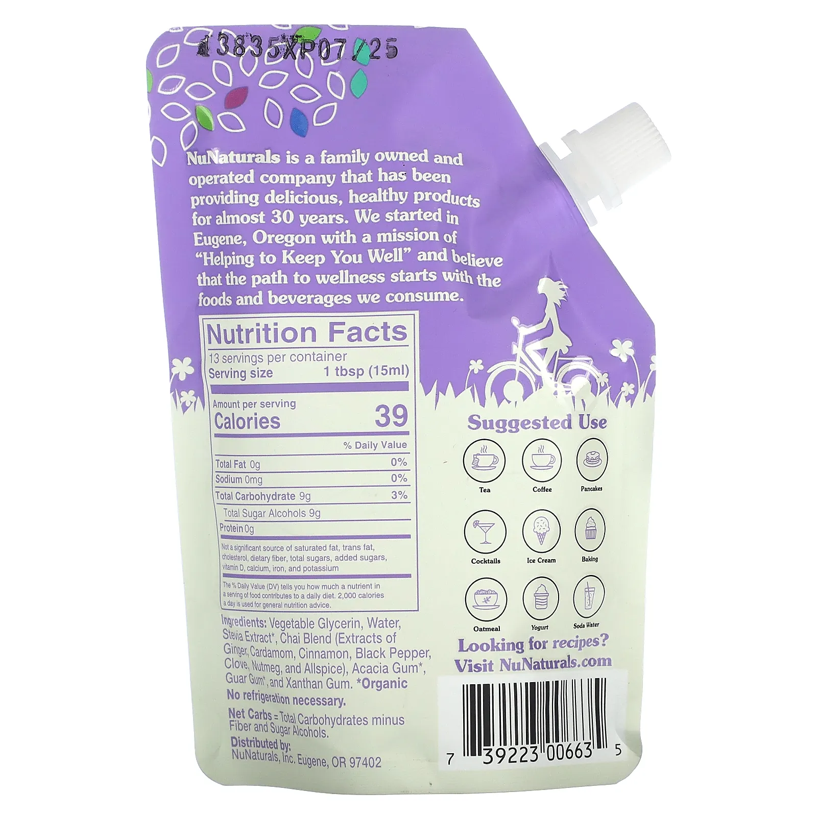 NuNaturals, NuStevia сироп со специями для чая, 0,2 л (6,6 жидк. Унции)