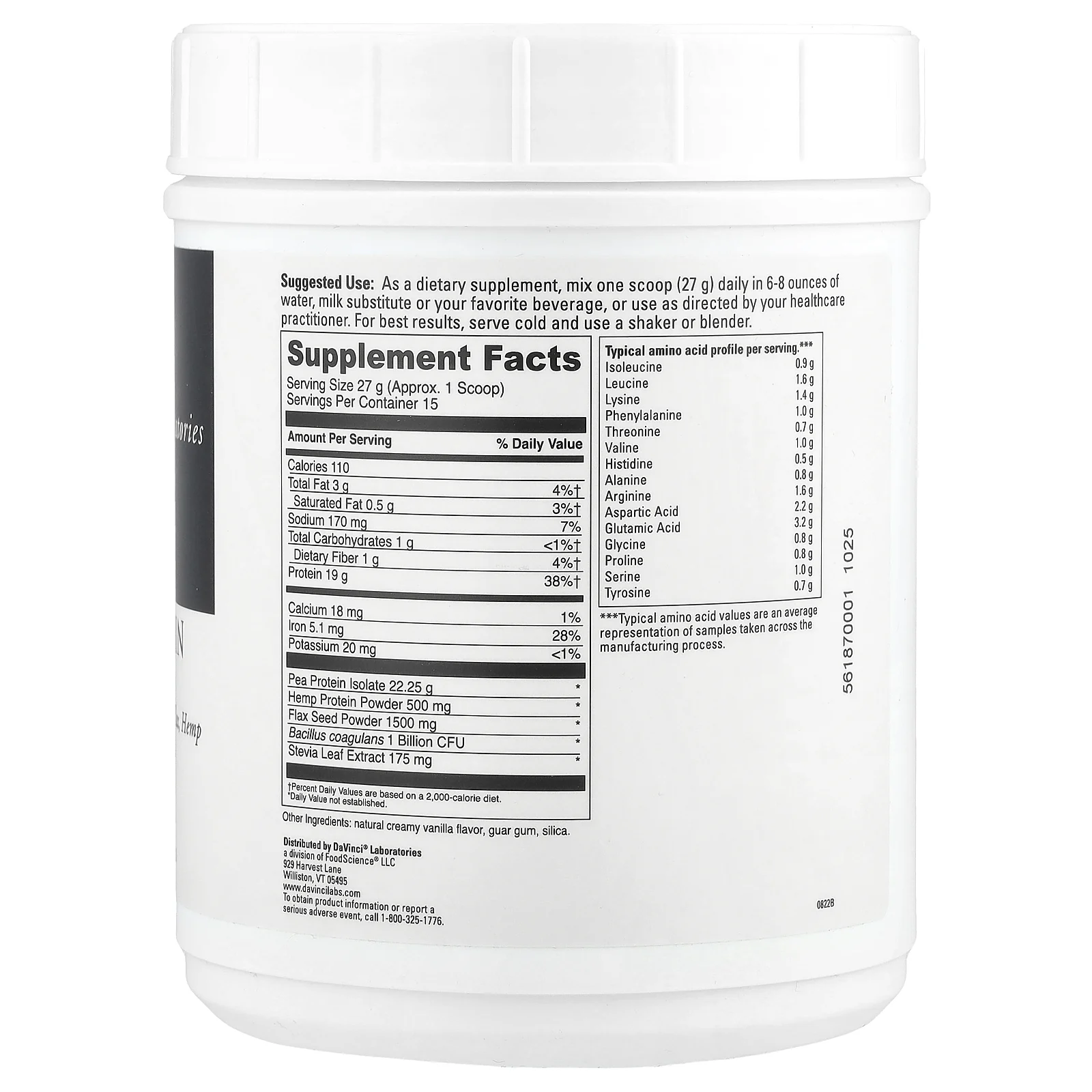 DaVinci Laboratories, Vegan Protein, сливочная ваниль, 405 г (14,29 унции)