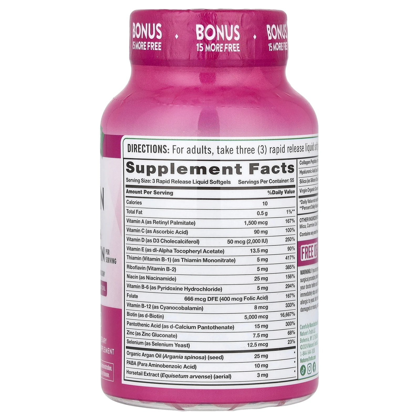 Nature's Truth, Содержит биотин для волос, кожи и ногтей, 5000 мкг, 165 капсул с быстрым высвобождением