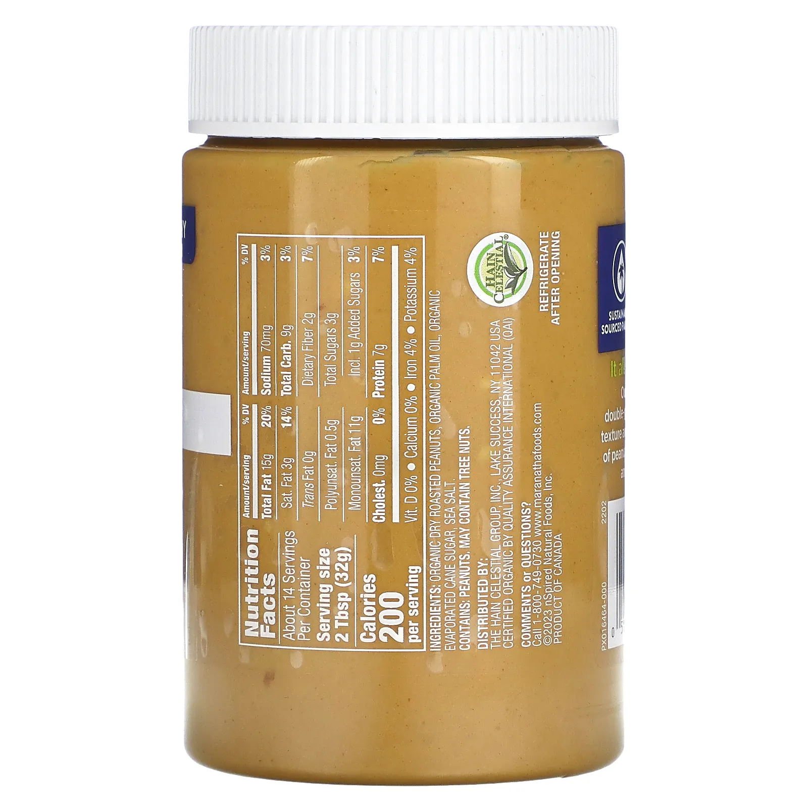 MaraNatha, Органическое арахисовое масло, хрустящее, 454 г (16 унций)