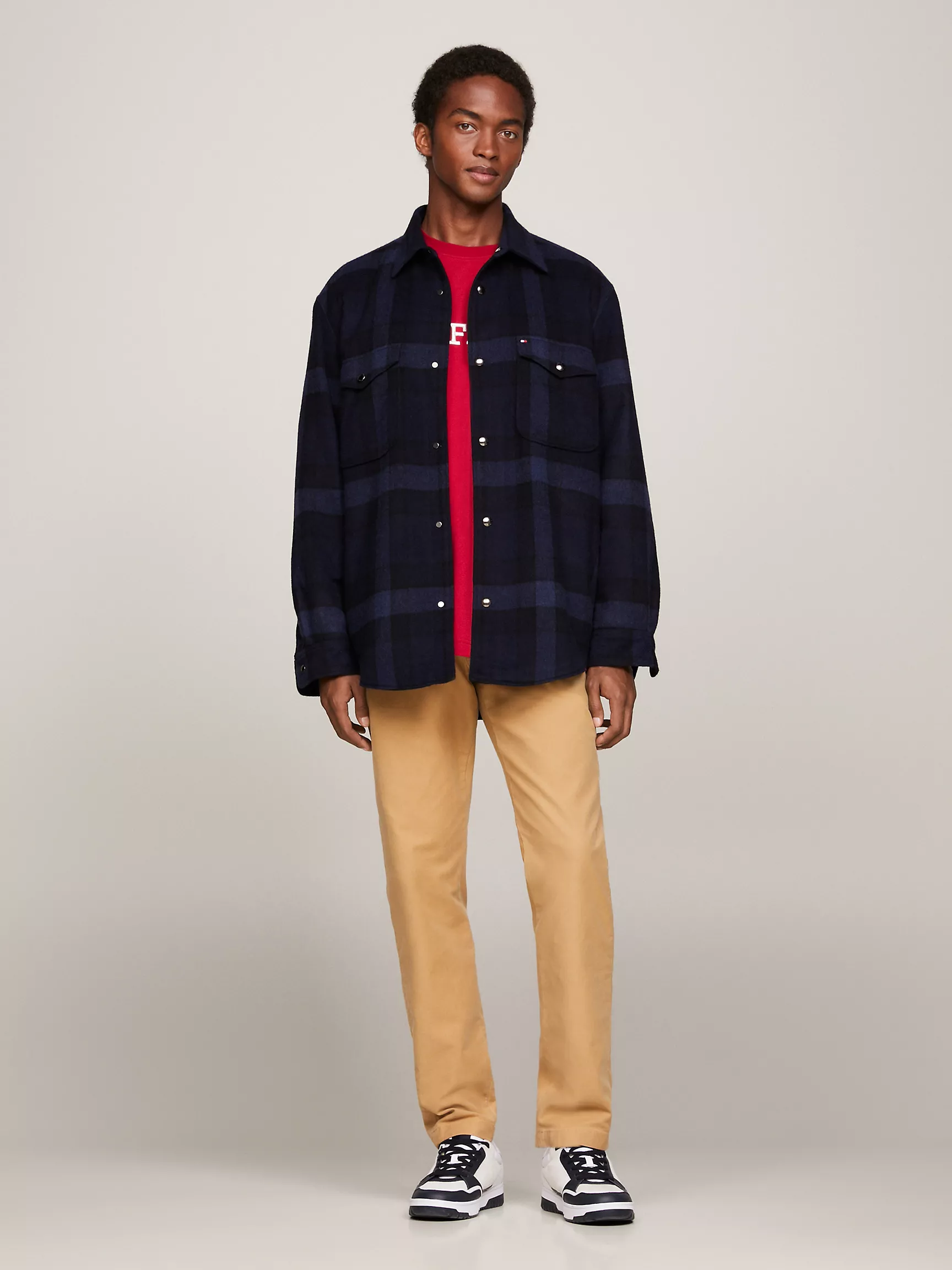 Мужская рубашка Tommy Hilfiger, Свободная шерстяная рубашка-овершот в клетку