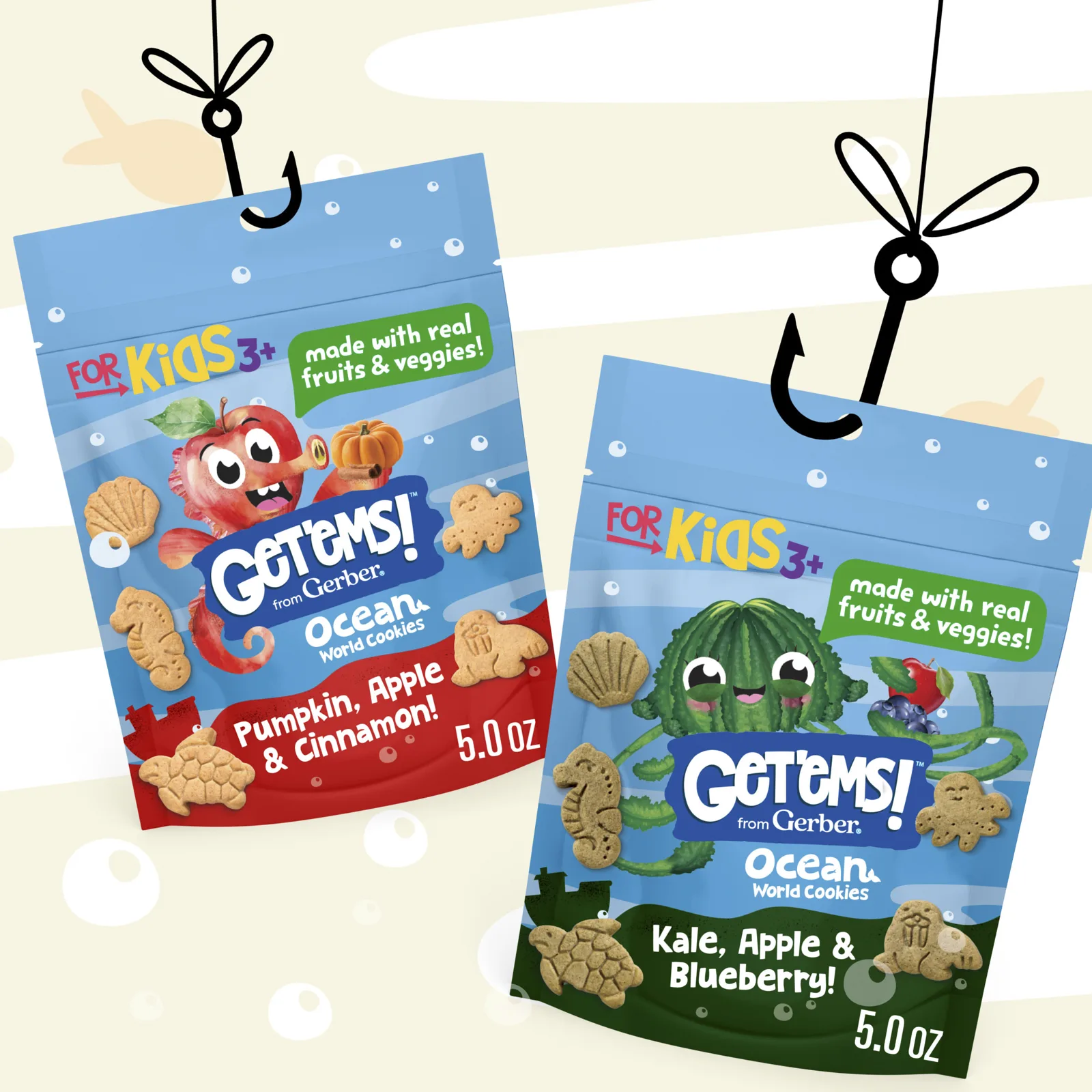 Gerber, Get'ems! ™, печенье Ocean World, для детей от 3 лет, тыква, яблоко и корица, 142 г (5 унций)
