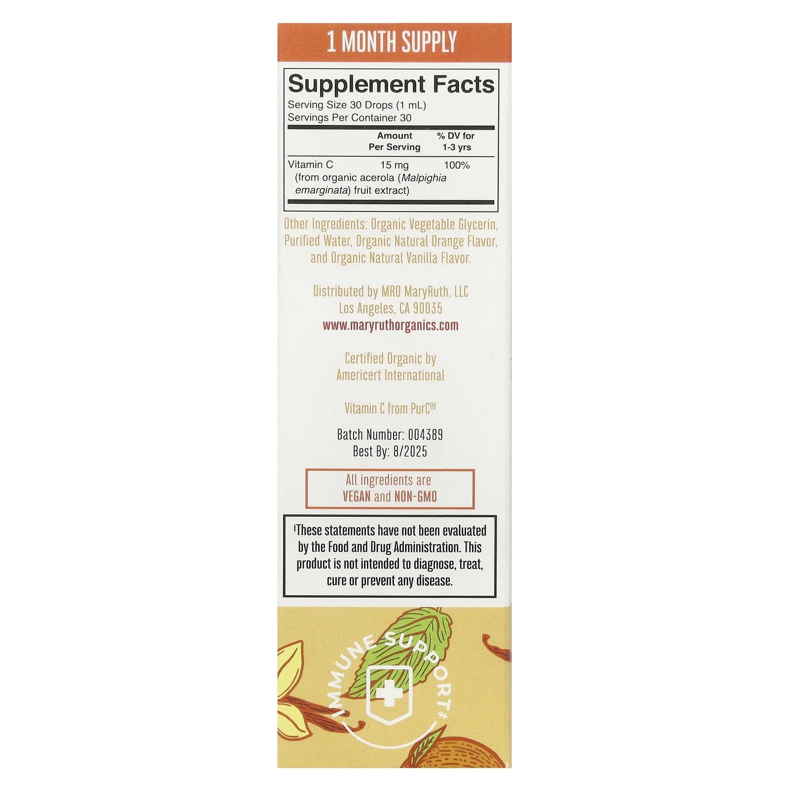MaryRuth's, Жидкие капли с витамином С для малышей, для детей от 1 до 3 лет, апельсин и ваниль, 30 мл (1 жидк. Унция)