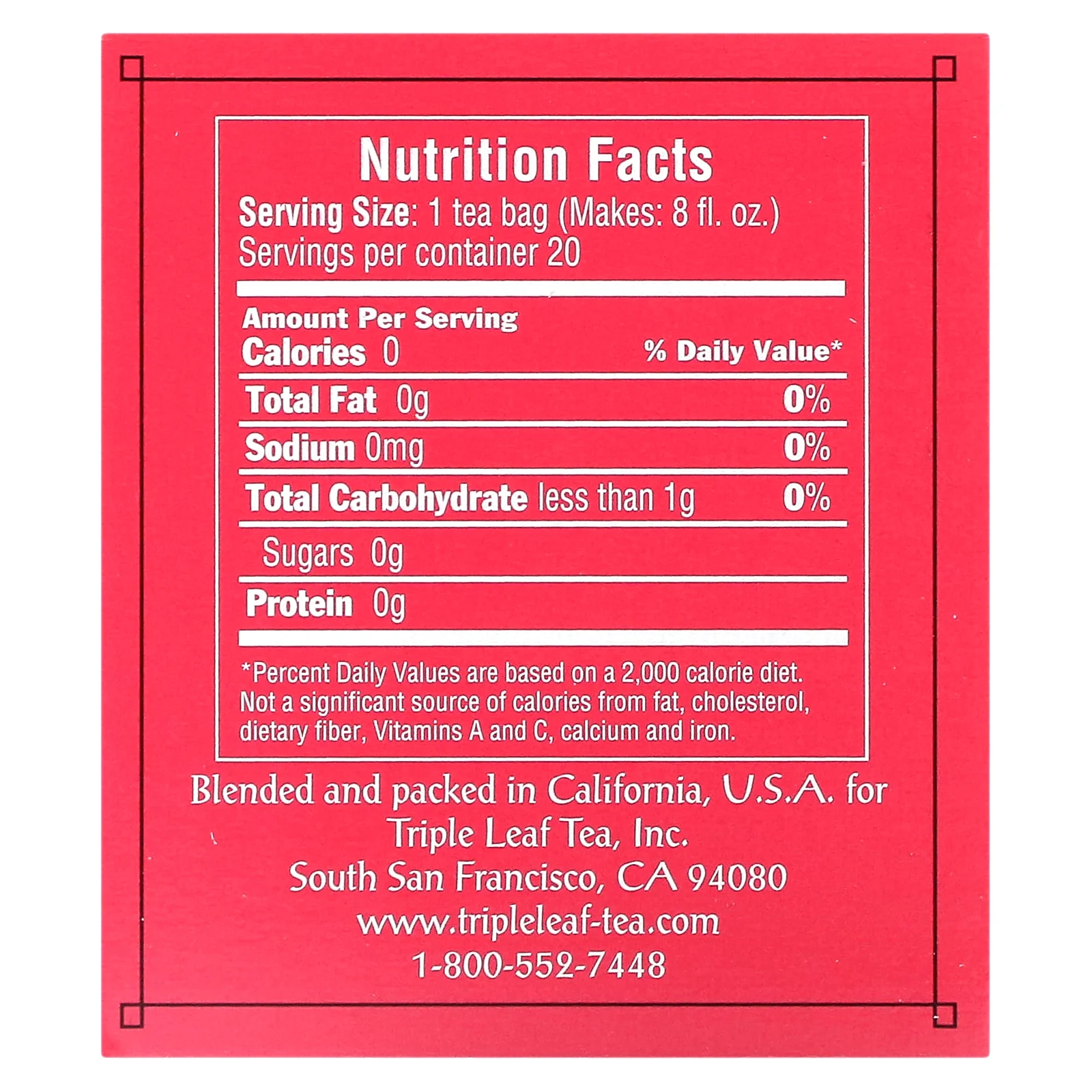 Triple Leaf Tea, черный чай с розой, 20 чайных пакетиков, 30 г (1,06 унции)