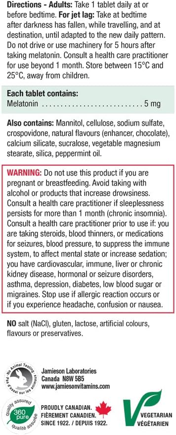 Jamieson Melatonin 5mg Fast Dissolving Tablets 100 Count