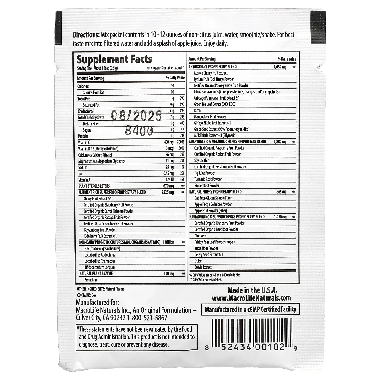 Macrolife Naturals, Miracle Reds, суперфуд, годжи, гранат, асаи, мангостан, 9,5 г (0,3 унции)