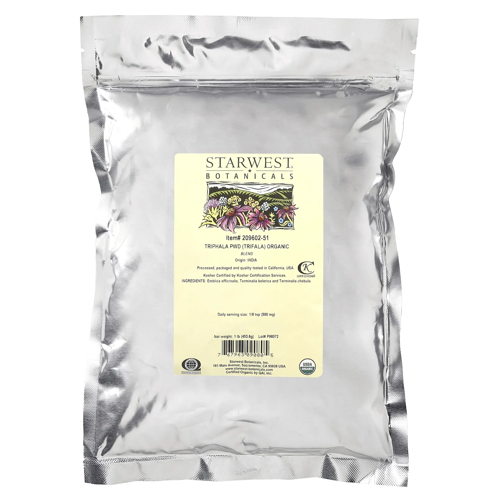 Starwest Botanicals, органическая смесь порошка трифалы, 453,6 г (1 фунт)