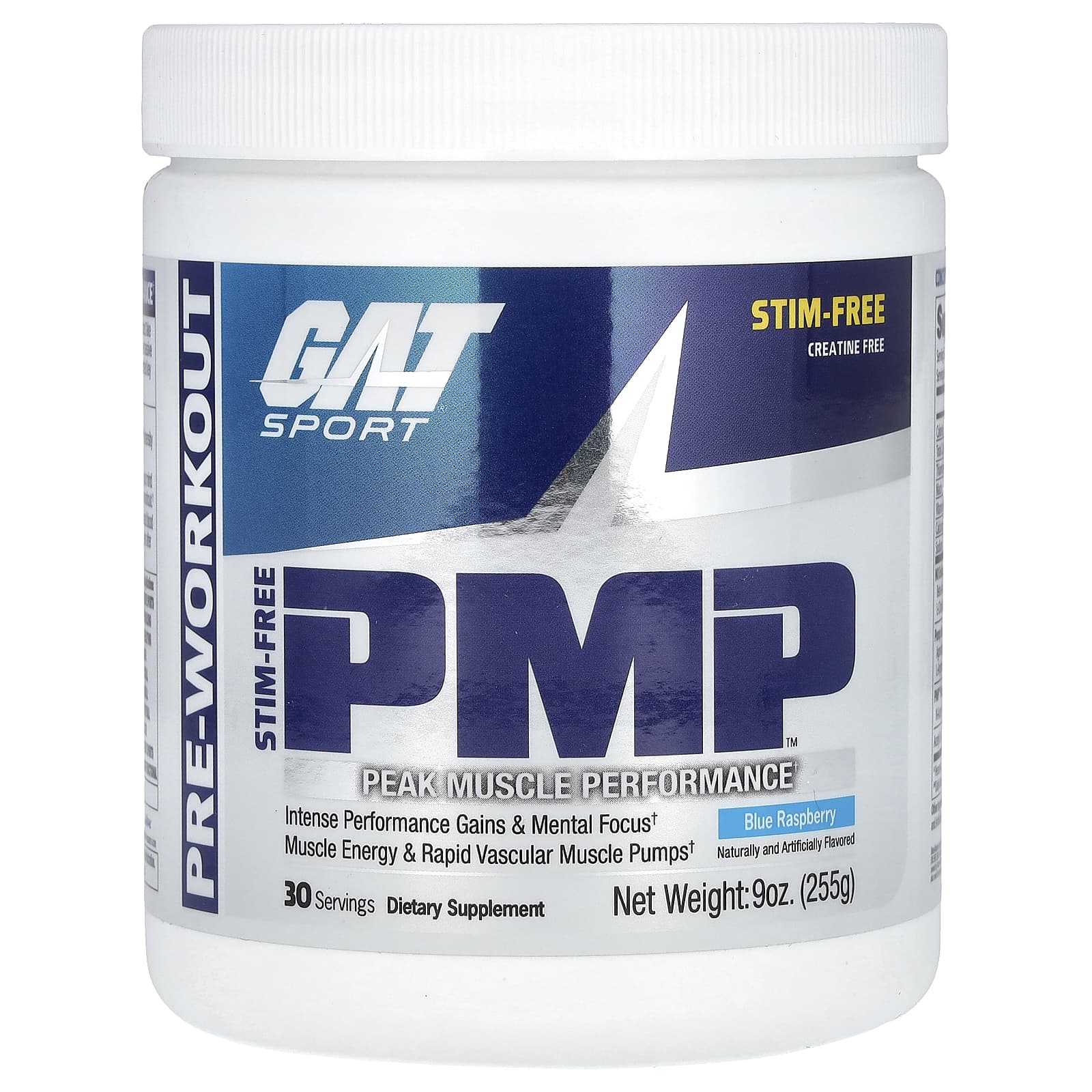 GAT, PMP без СТМ, Peak Muscle Performance, голубая малина, 255 г (9 унций)