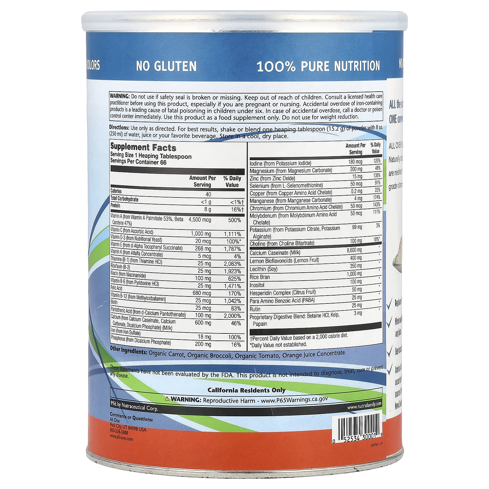 All One, Nutritech, Original Formula, мультивитаминный и минеральный порошок, без добавок, 1000 г (2,2 фунта)