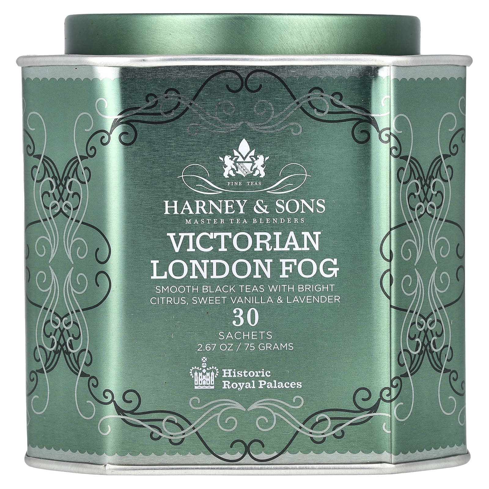Harney & Sons, Victorian London Fog, мягкий черный чай с яркими цитрусовыми, сладкой ванилью и лавандой, 30 пакетиков, 75 г (2,67 унции)