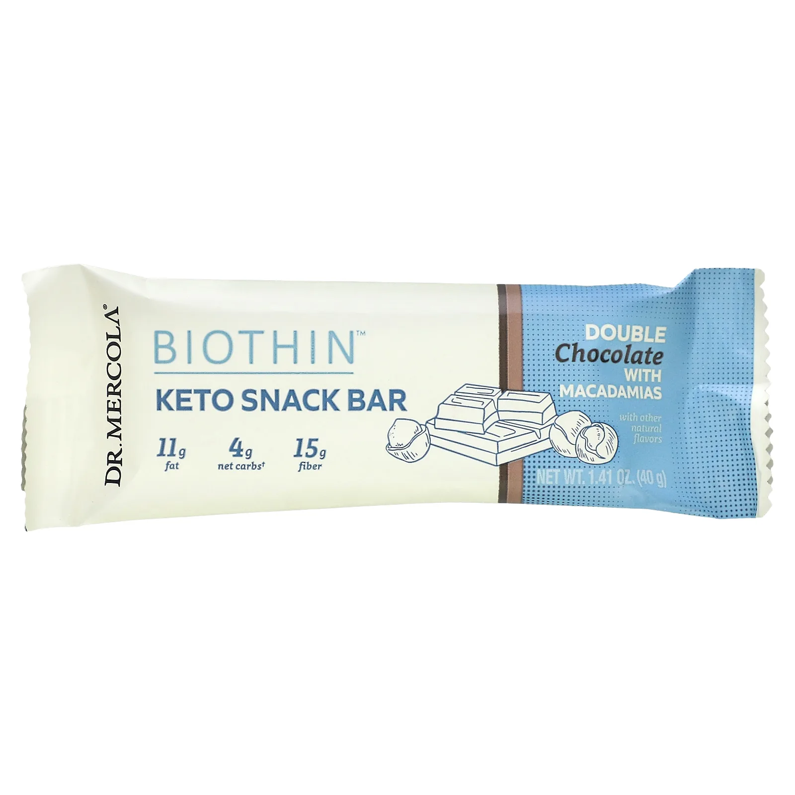 Dr. Mercola, Biothin, кетобатончик, двойной шоколад с макадамией, 12 батончиков по 40 г (1,41 унции)