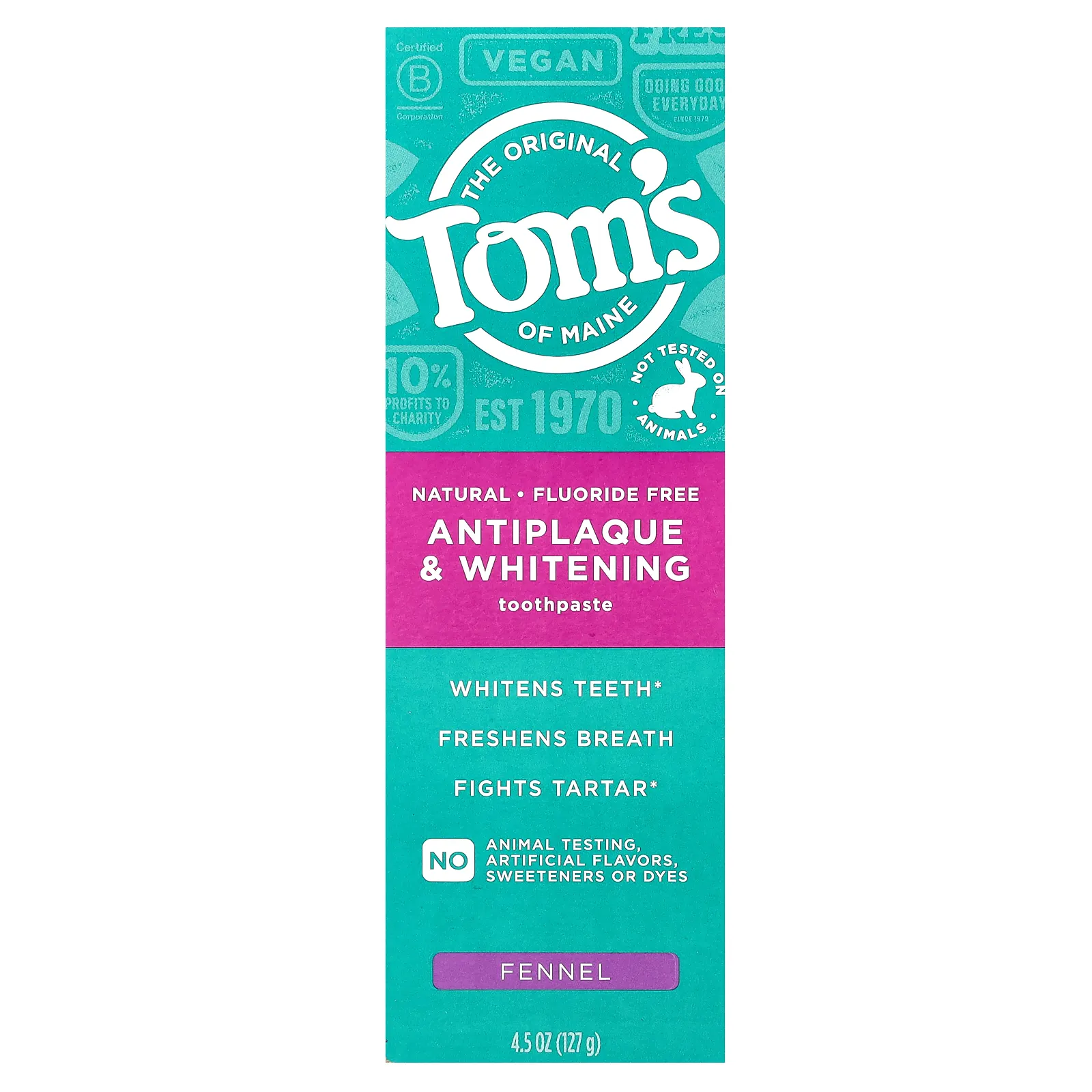 Tom's of Maine, отбеливающая зубная паста против зубного налета, без фтора, фенхель, 127 г (4,5 унции)