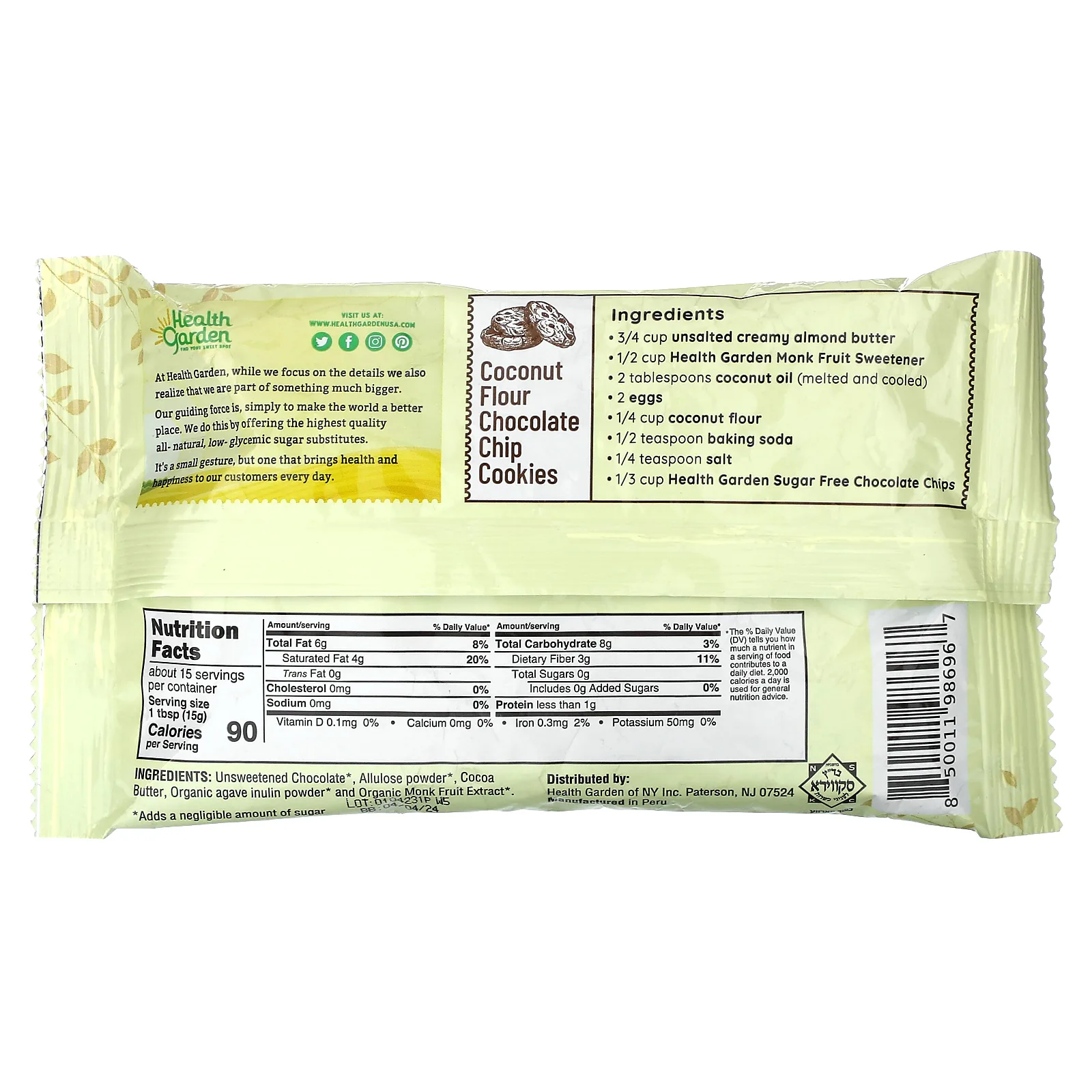 Health Garden, шоколадная крошка, без сахара, 227 г (8 унций)