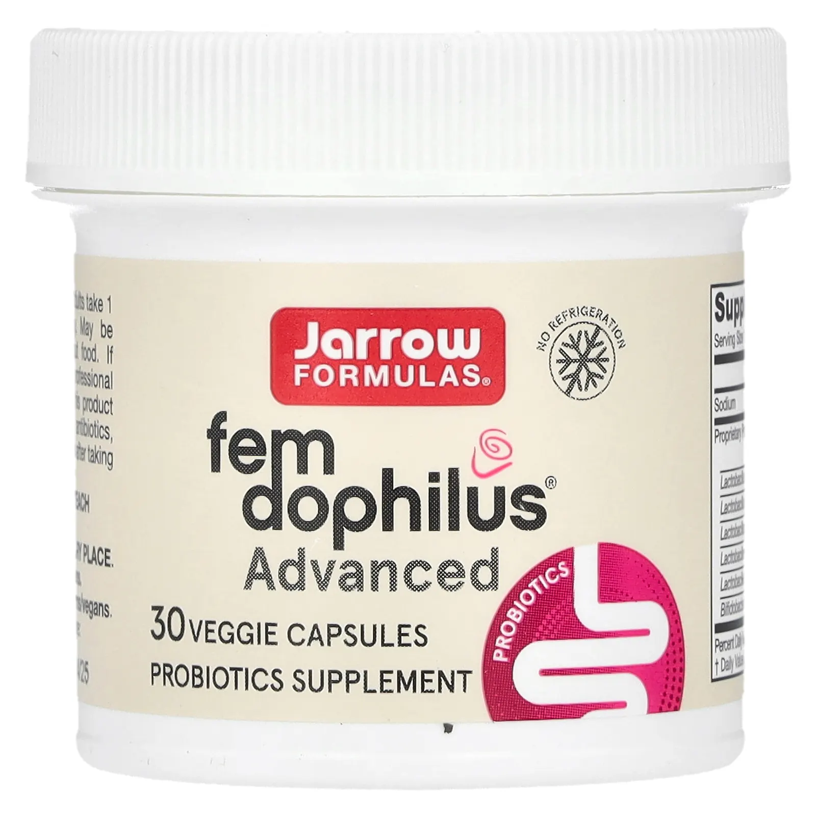 Jarrow Formulas, Vegan Fem Dophilus, улучшенная формула, 10 млрд КОЕ, 30 вегетарианских капсул