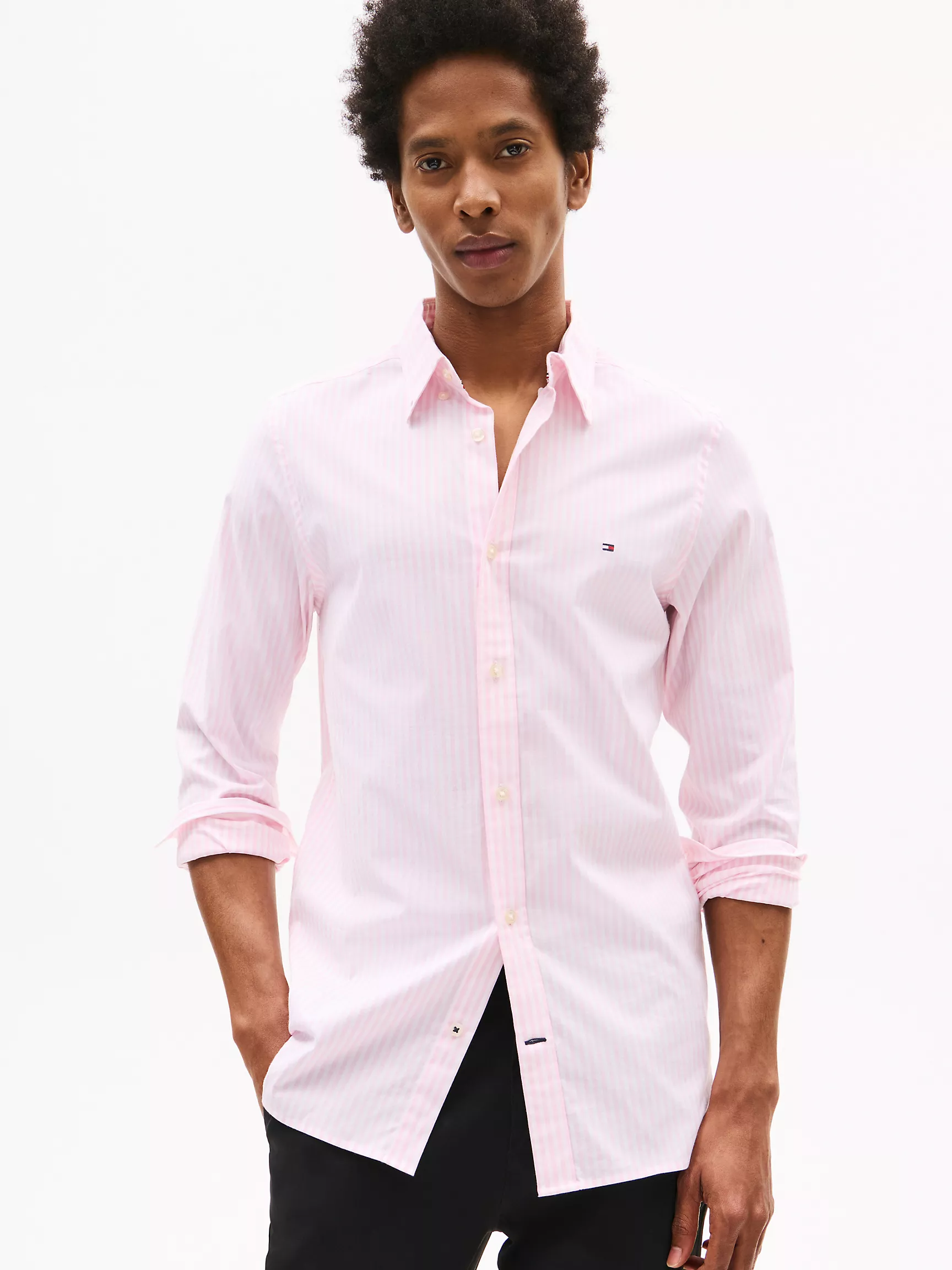 Мужская рубашка Tommy Hilfiger, Полосатая эластичная рубашка из поплина приталенного кроя