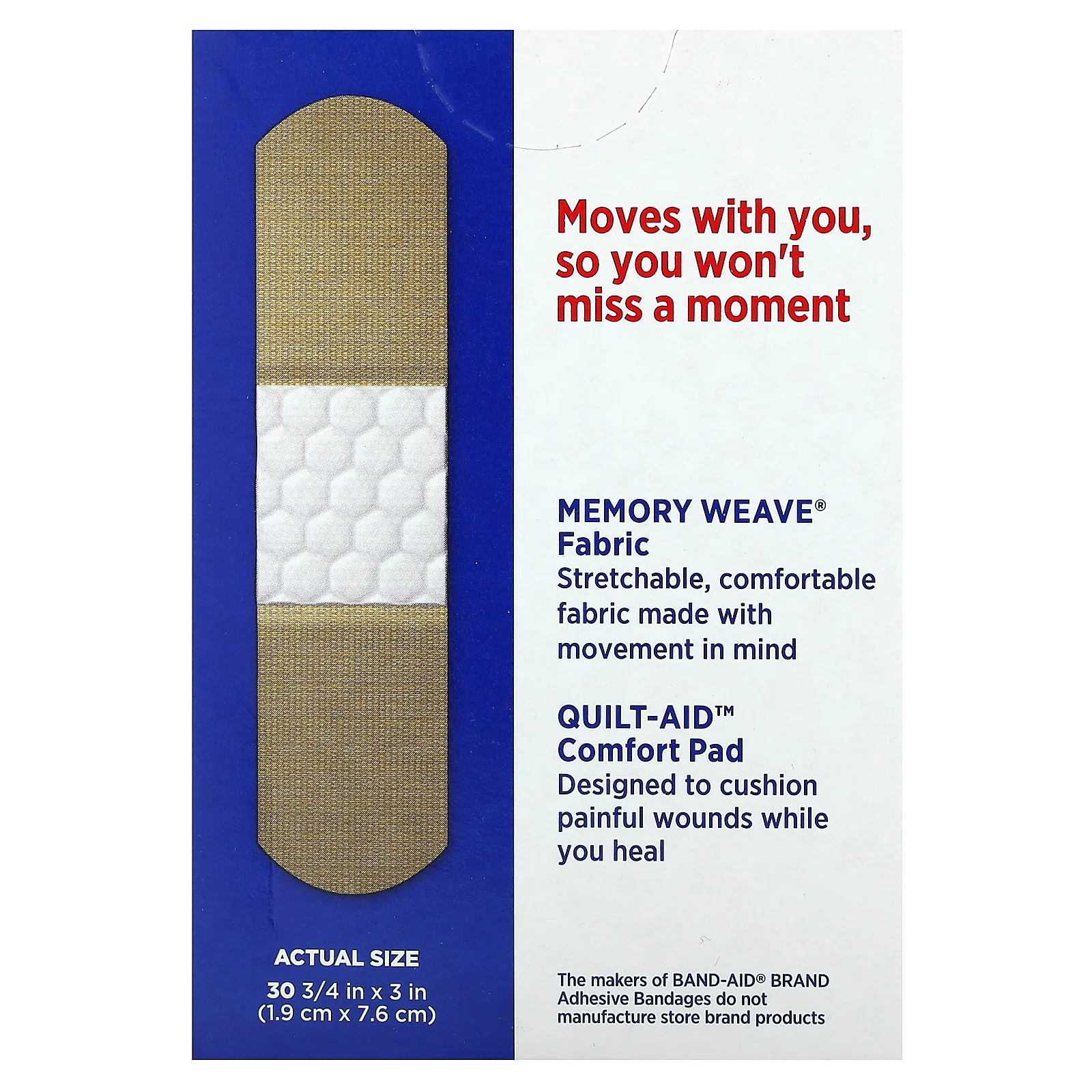 Band Aid, Лейкопластырные повязки, гибкая ткань, 30 повязок