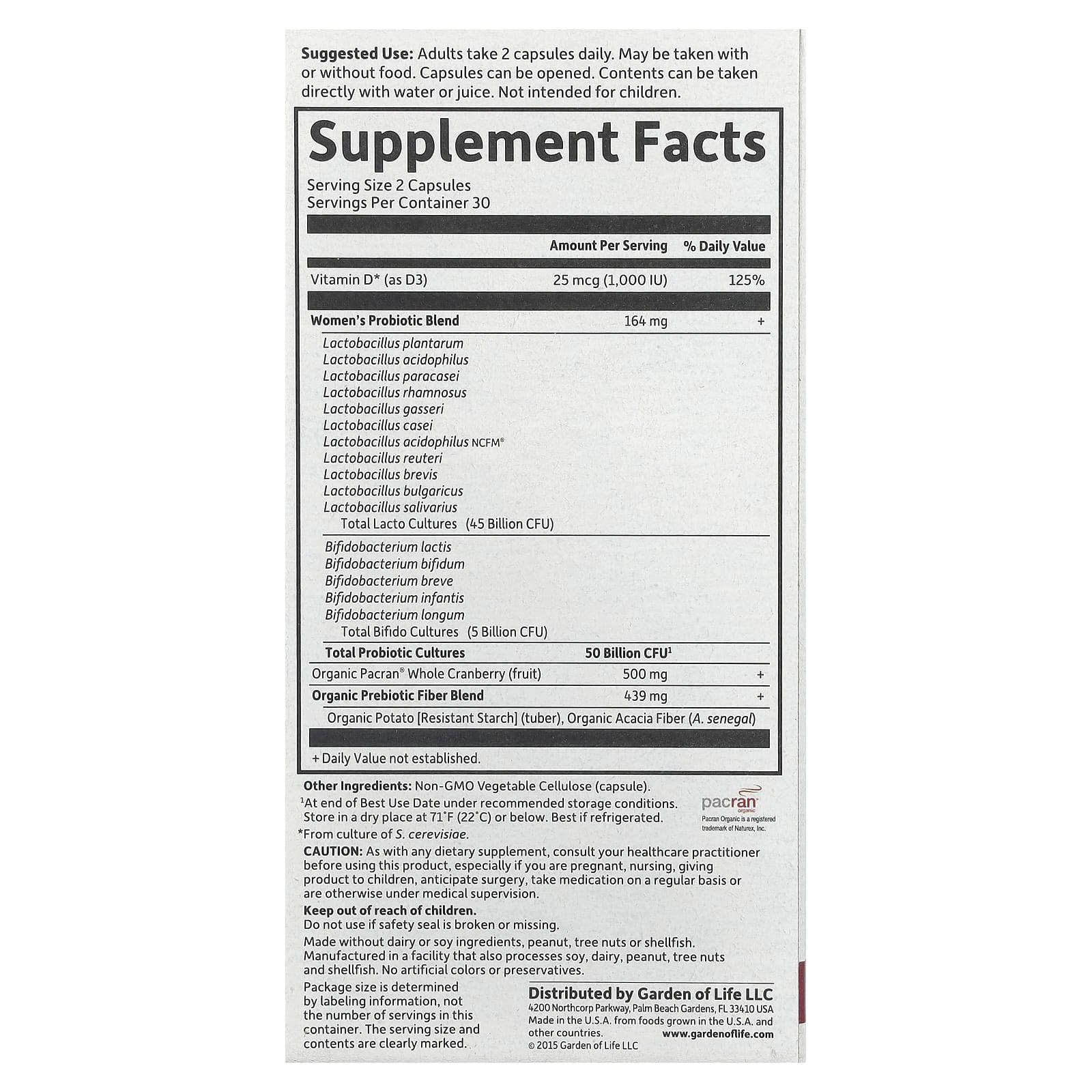 Garden of Life, Цельнопищевой магний Формула пробиотиков, для мочевыводящих путей +, 50 млрд, 60 вегетарианских капсул