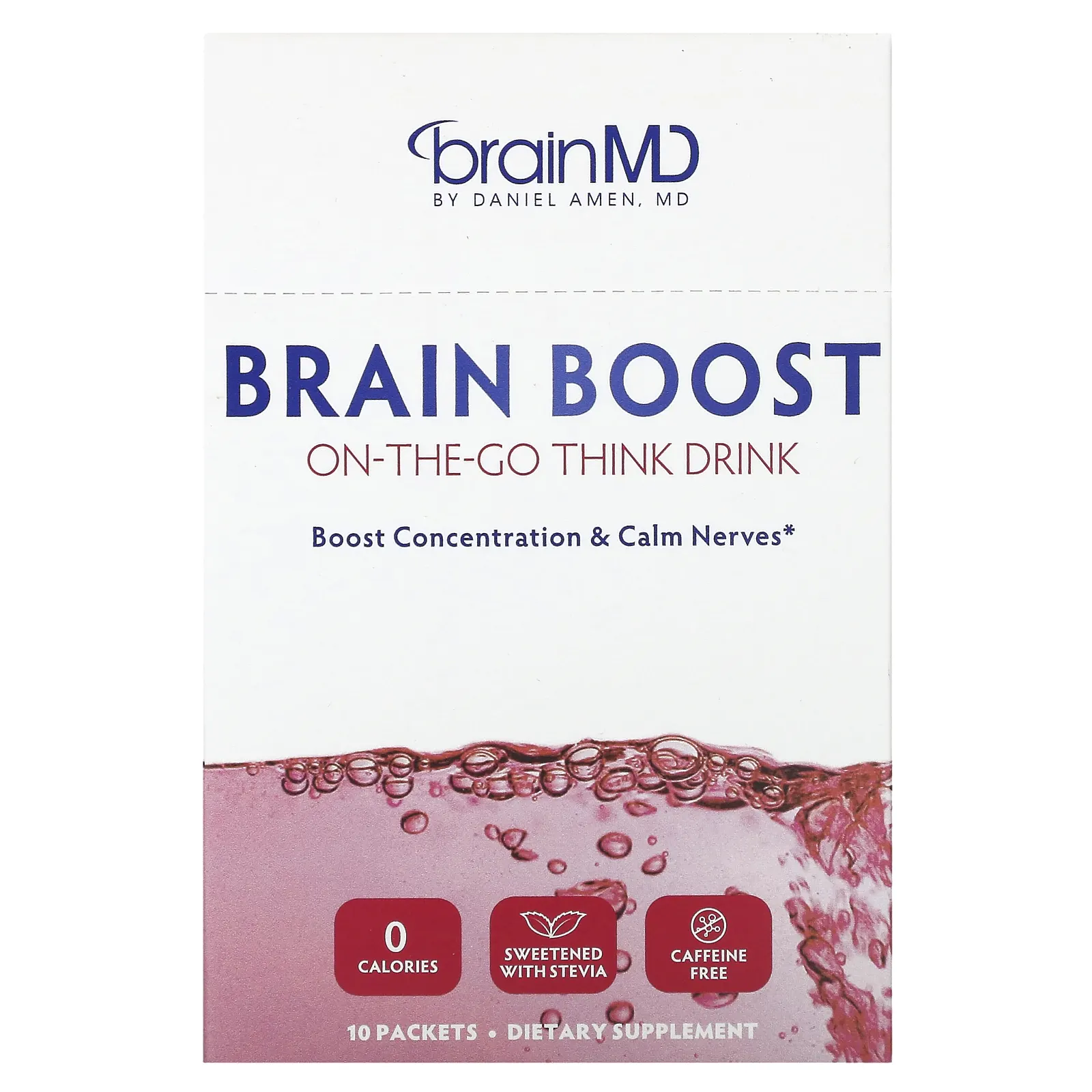 BrainMD, Brain Boost, напиток для мозга, который можно взять с собой, без кофеина, 10 пакетиков