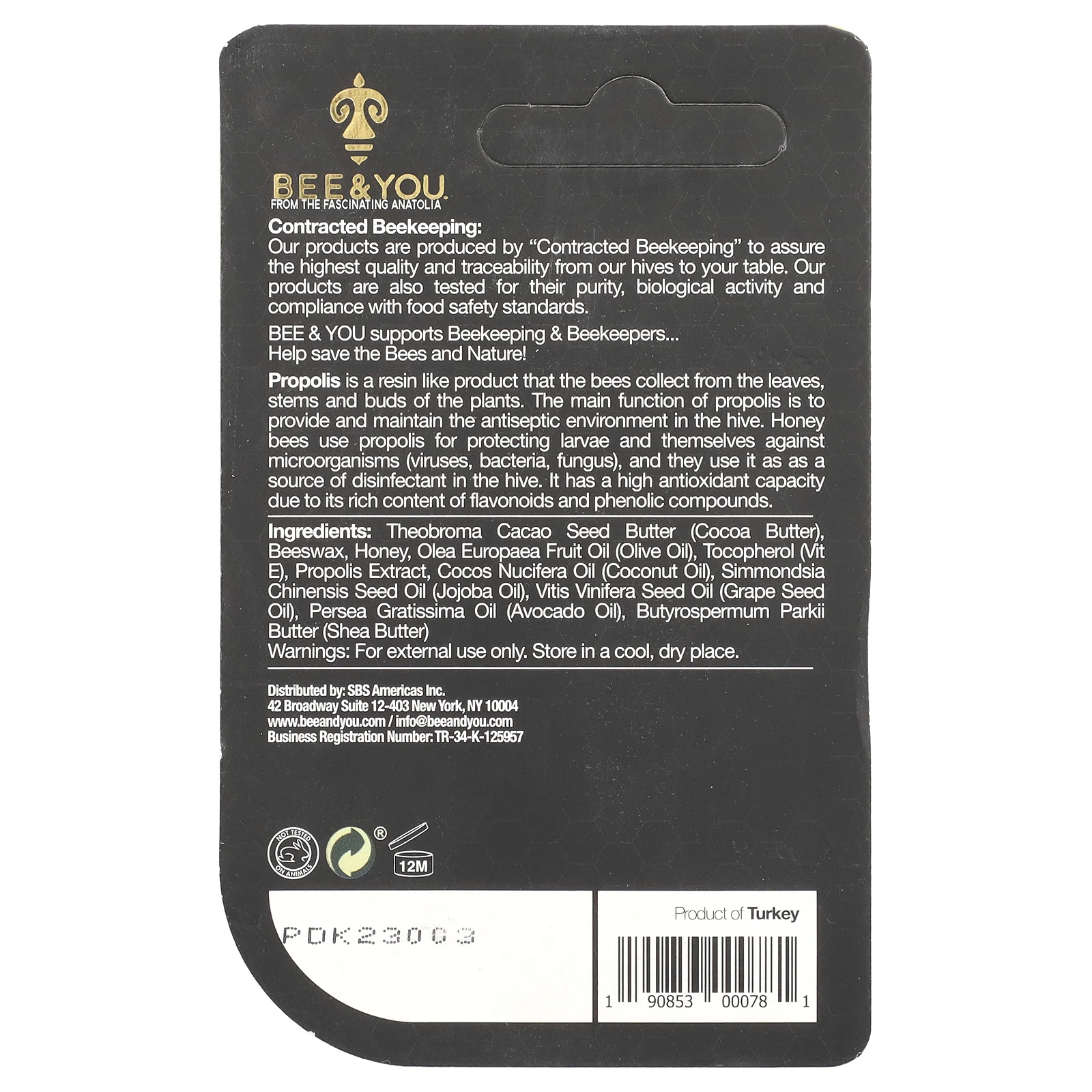 Bee & You, Бальзам для губ с медом и прополисом, 5 г (0,17 унции)