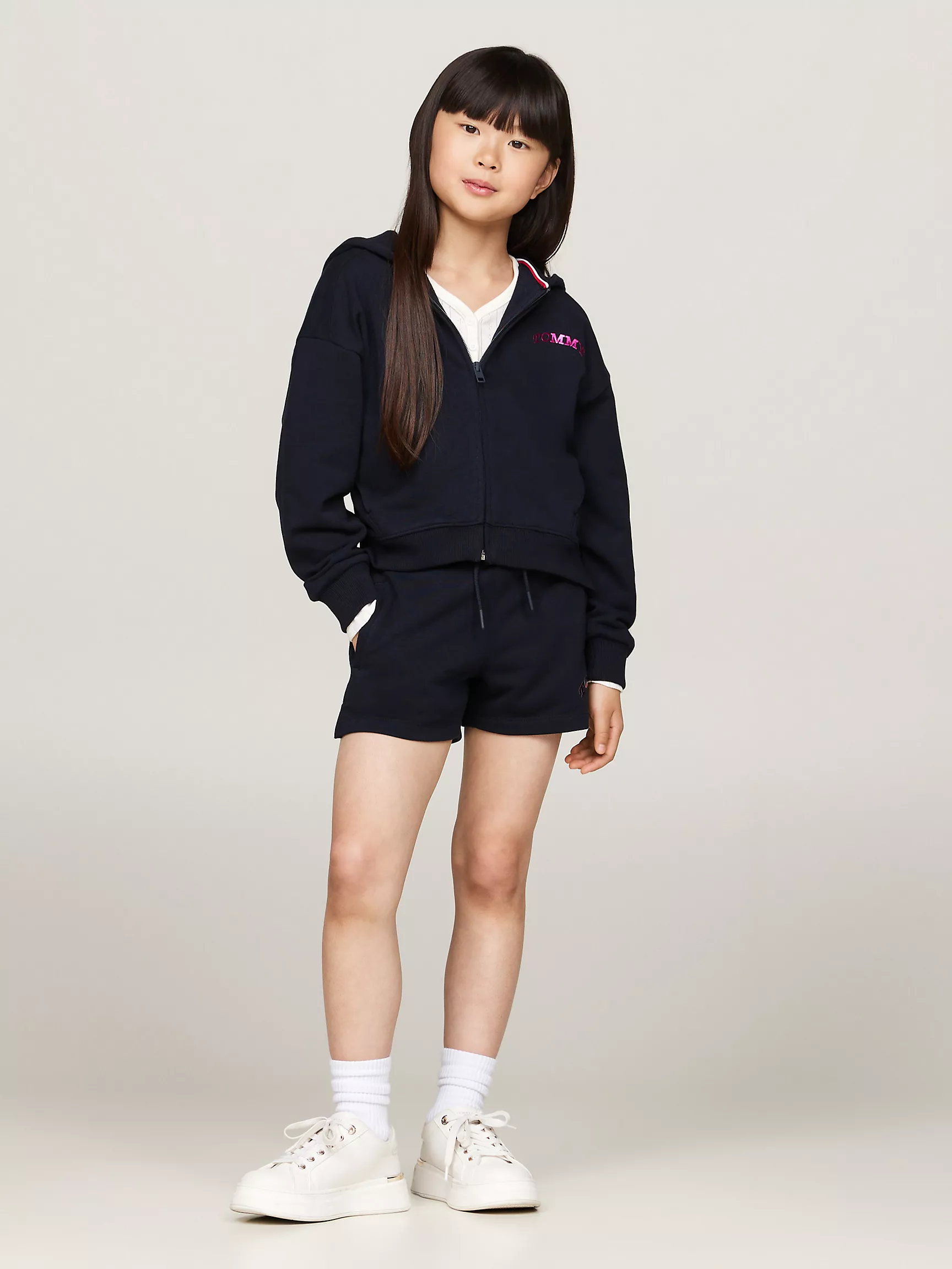 Толстовка для девочек Tommy Hilfiger, Детское худи на молнии с фольгированным точечным узором Tommy